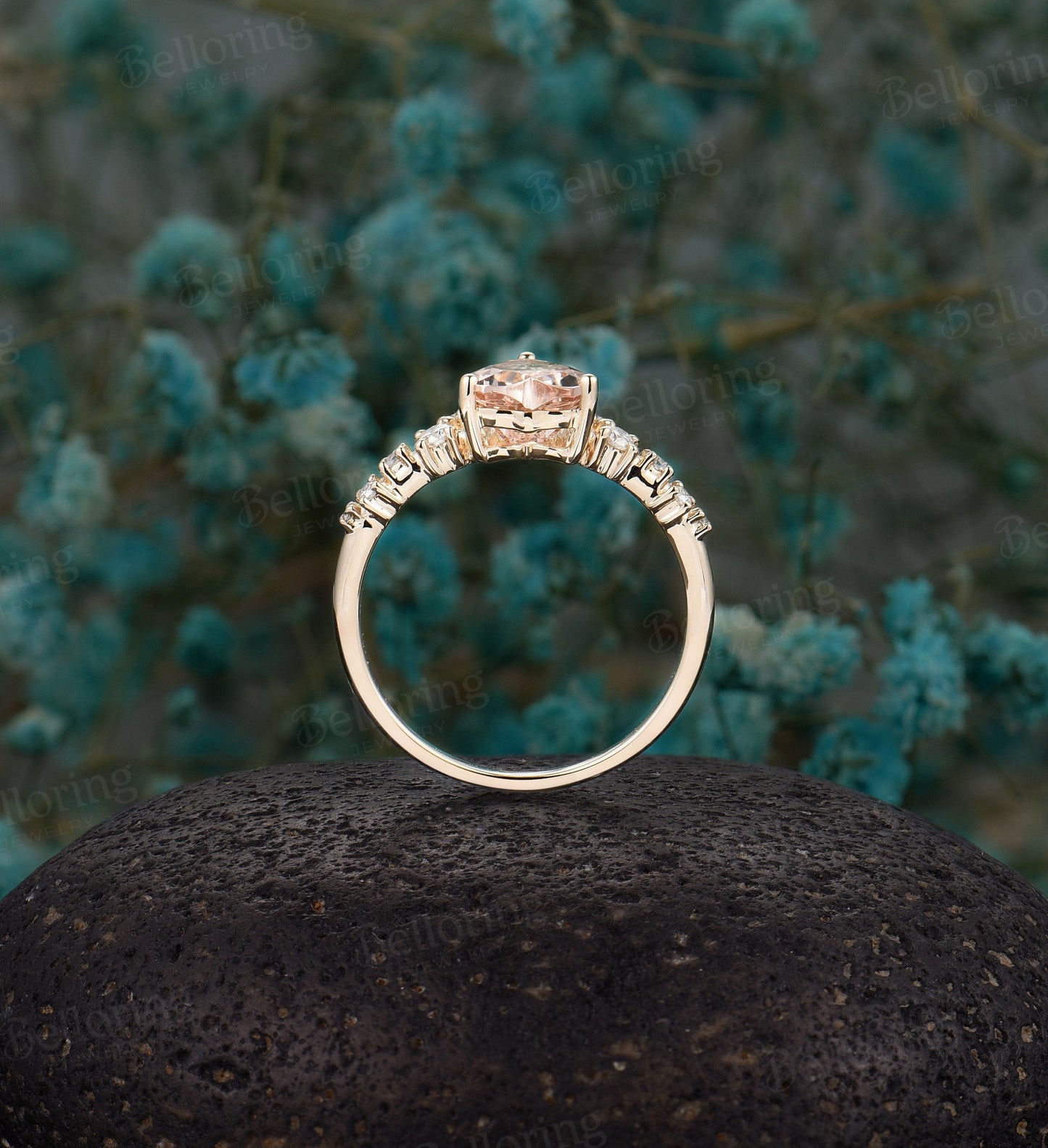 Heart-shaped Morganite vintage Engagement unique prong set ring, Art deco Wedding ring antique yellow gold ring, Anniversary wedding ring