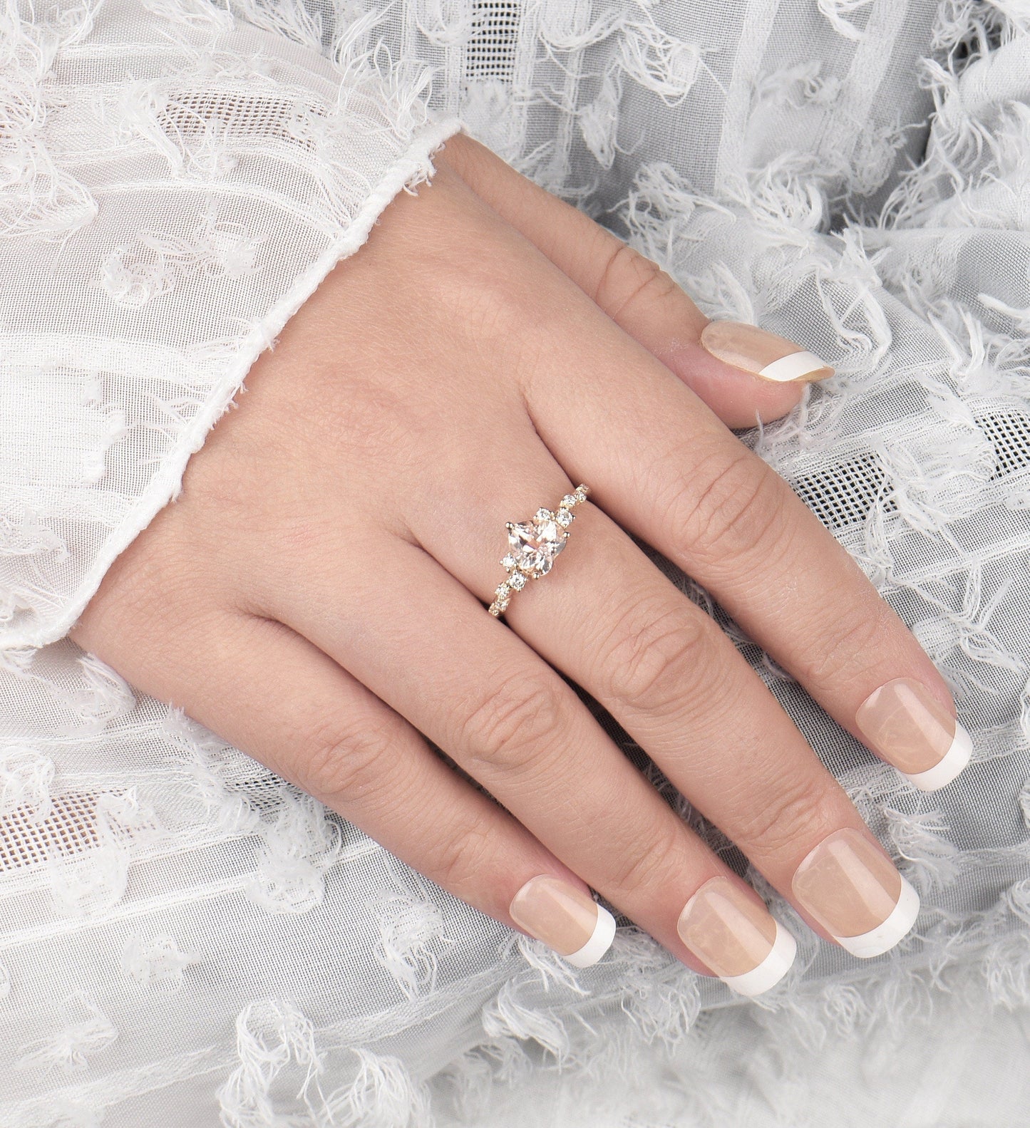 Heart-shaped Morganite vintage Engagement unique prong set ring, Art deco Wedding ring antique yellow gold ring, Anniversary wedding ring