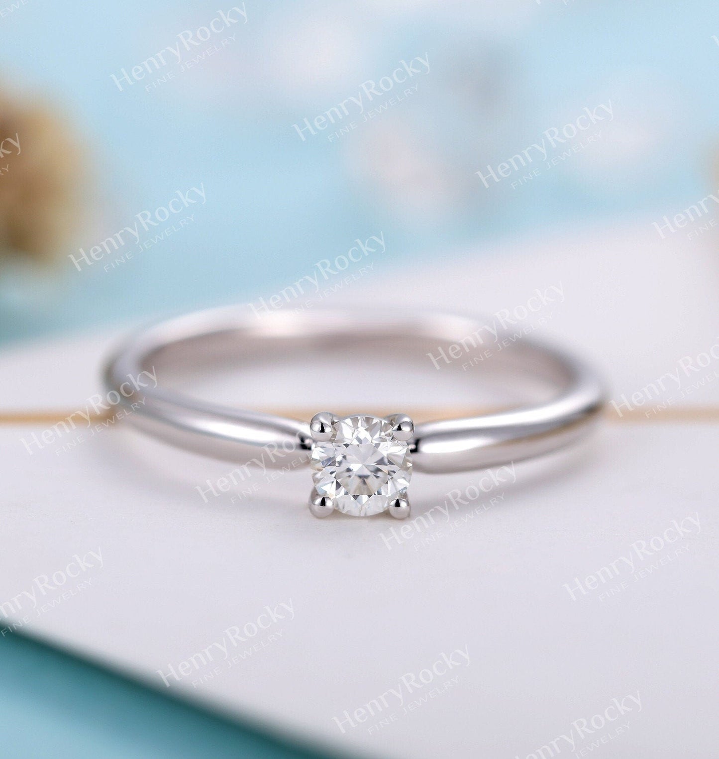 Moissanite Engagement ring white gold women | Gemstone Solitaire Bridal ring | Unique jewelry | promise ring anniversary gift for her