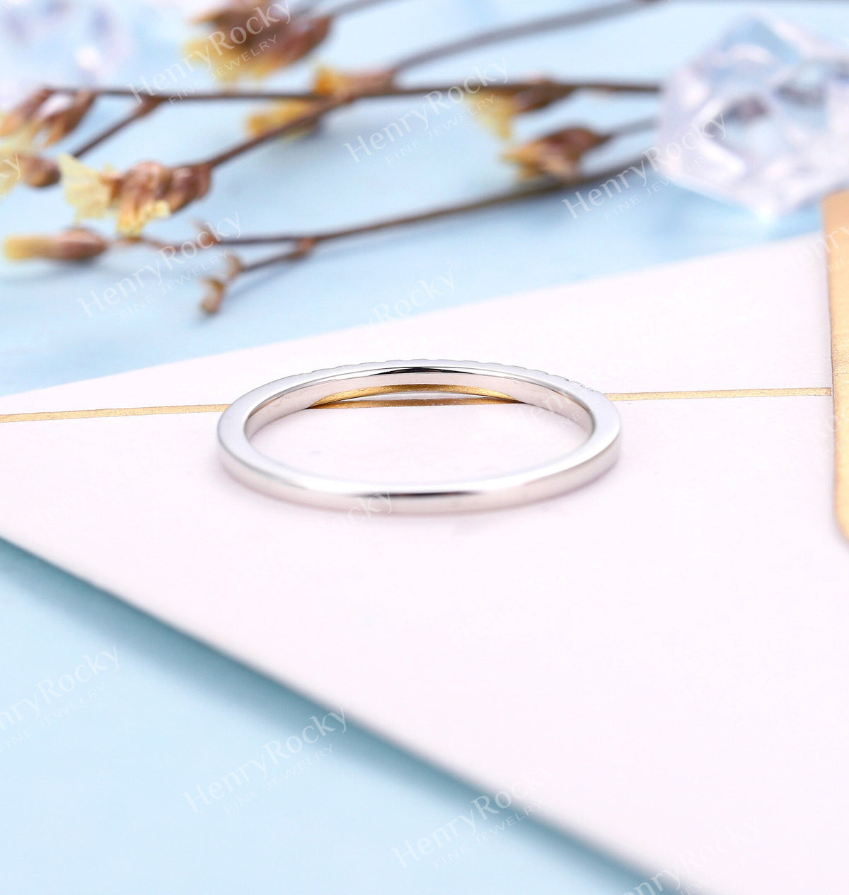 Delicate Wedding Band White Gold Women | Vintage Diamond wedding ring Stacking Amethyst jewelry|Unique Promise Ring Anniversary Gift for her