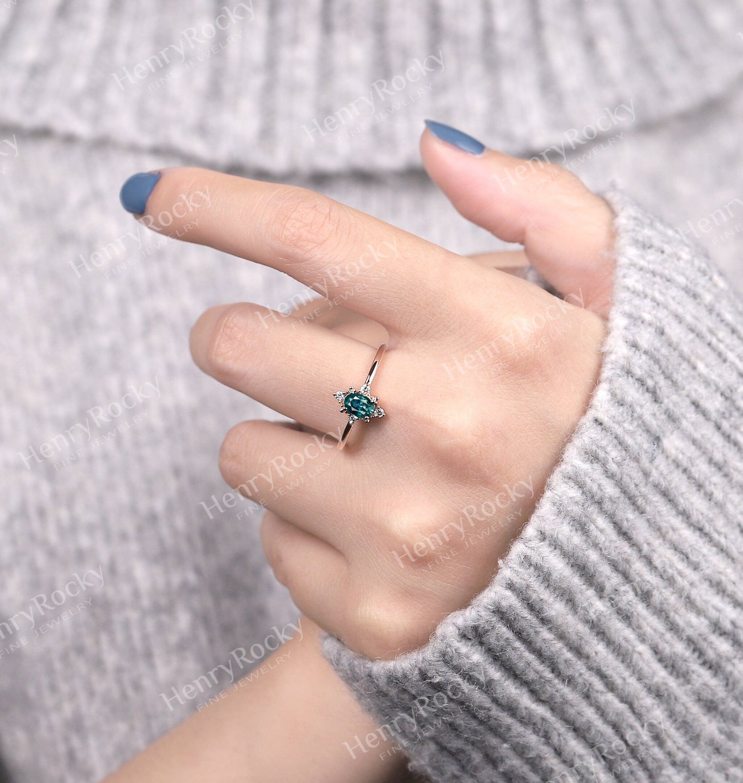 Antique Teal Sapphire Engagement Ring | Vintage Oval cut Rose gold wedding ring | Art deco Diamond Ring |Anniversary Promise Rings for women