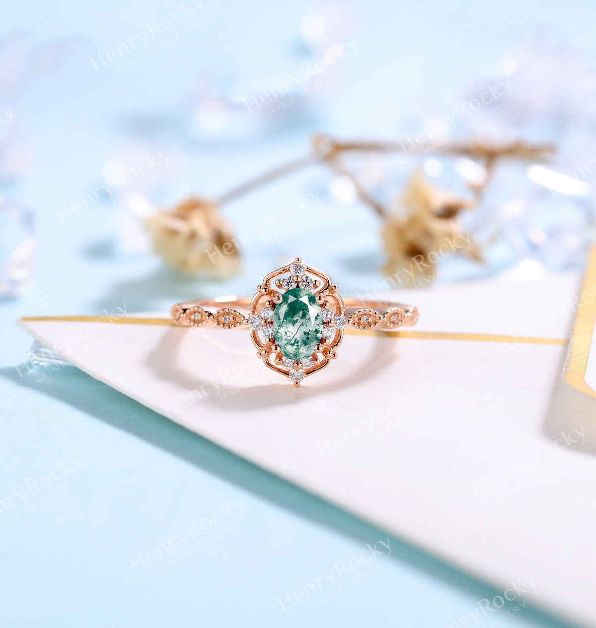 Vintage Alexandrite Engagement Ring | Rose gold ring Moissanite wedding ring | Diamond Bridal ring Milgrain Art deco ring | Anniversary ring