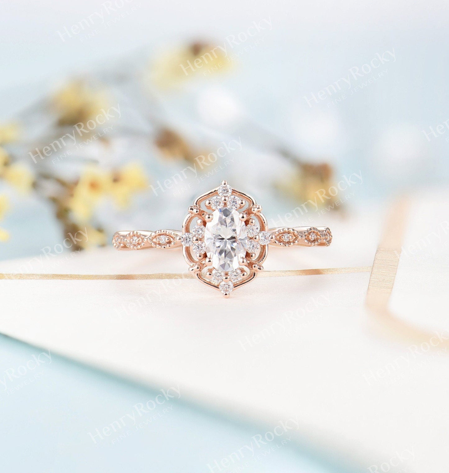 Vintage Alexandrite Engagement Ring | Rose gold ring Moissanite wedding ring | Diamond Bridal ring Milgrain Art deco ring | Anniversary ring