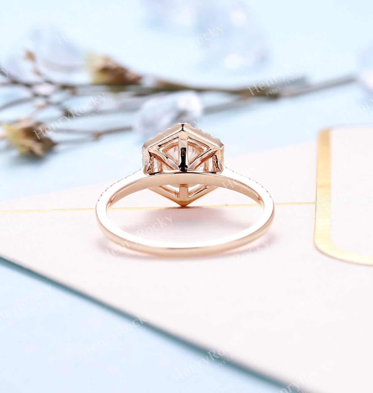 Art deco Moissanite Engagement women Ring | Unique Halo Round shaped Bridal ring | Antique Rose gold wedding ring | Anniversary Promise ring