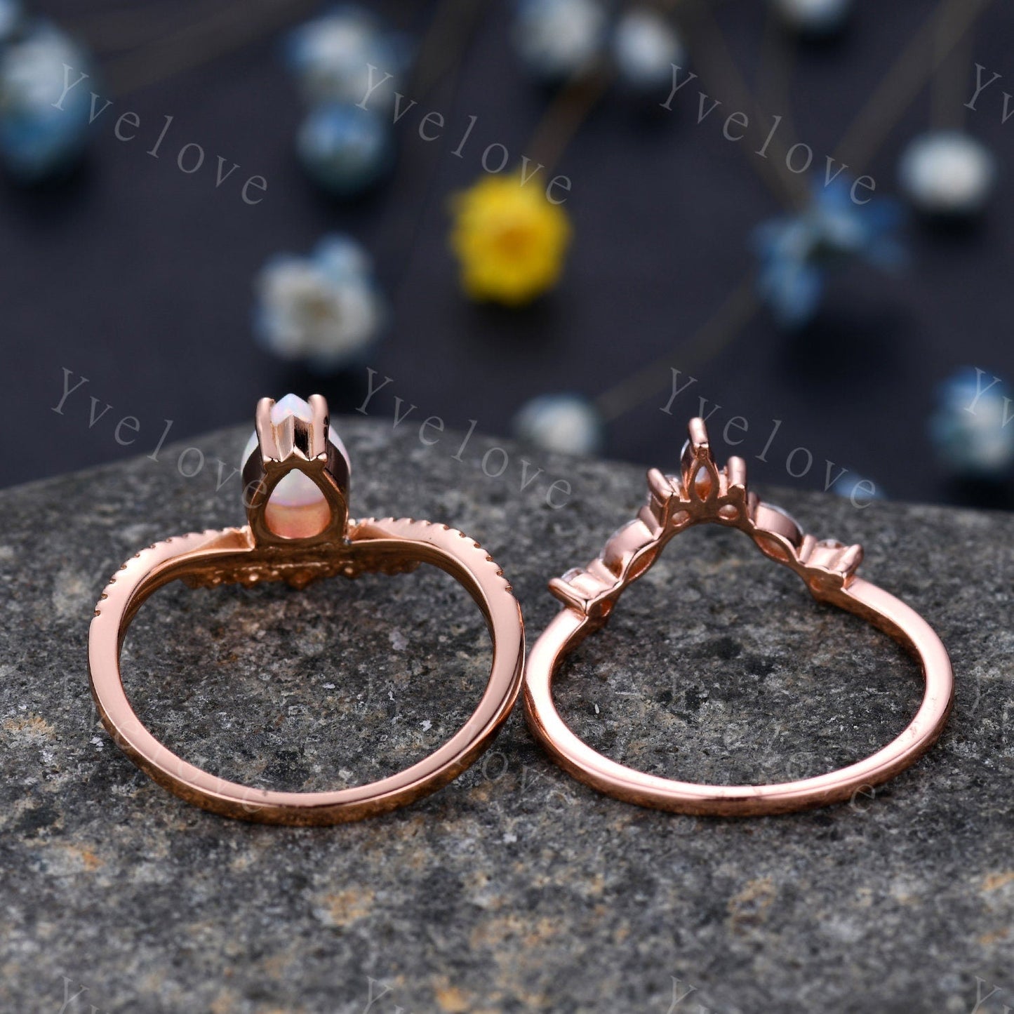 Pear Cut Moss Agate Engagement Ring Set Elegant Wedding Ring Set Marquise stacking wedding band Unique Vintage Bridal Set Anniversary Gift