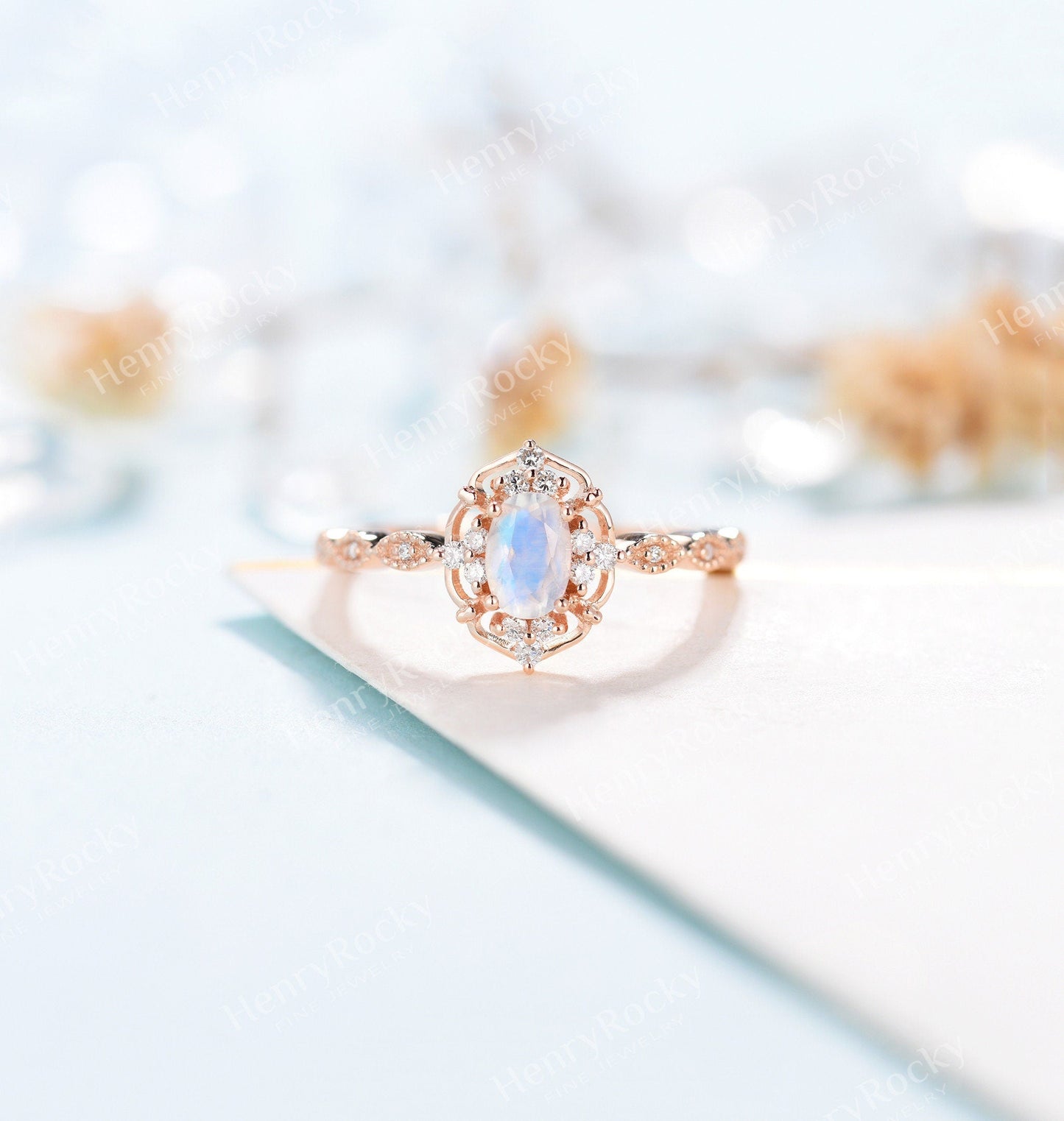 Vintage Alexandrite Engagement Ring | Rose gold ring Moissanite wedding ring | Diamond Bridal ring Milgrain Art deco ring | Anniversary ring