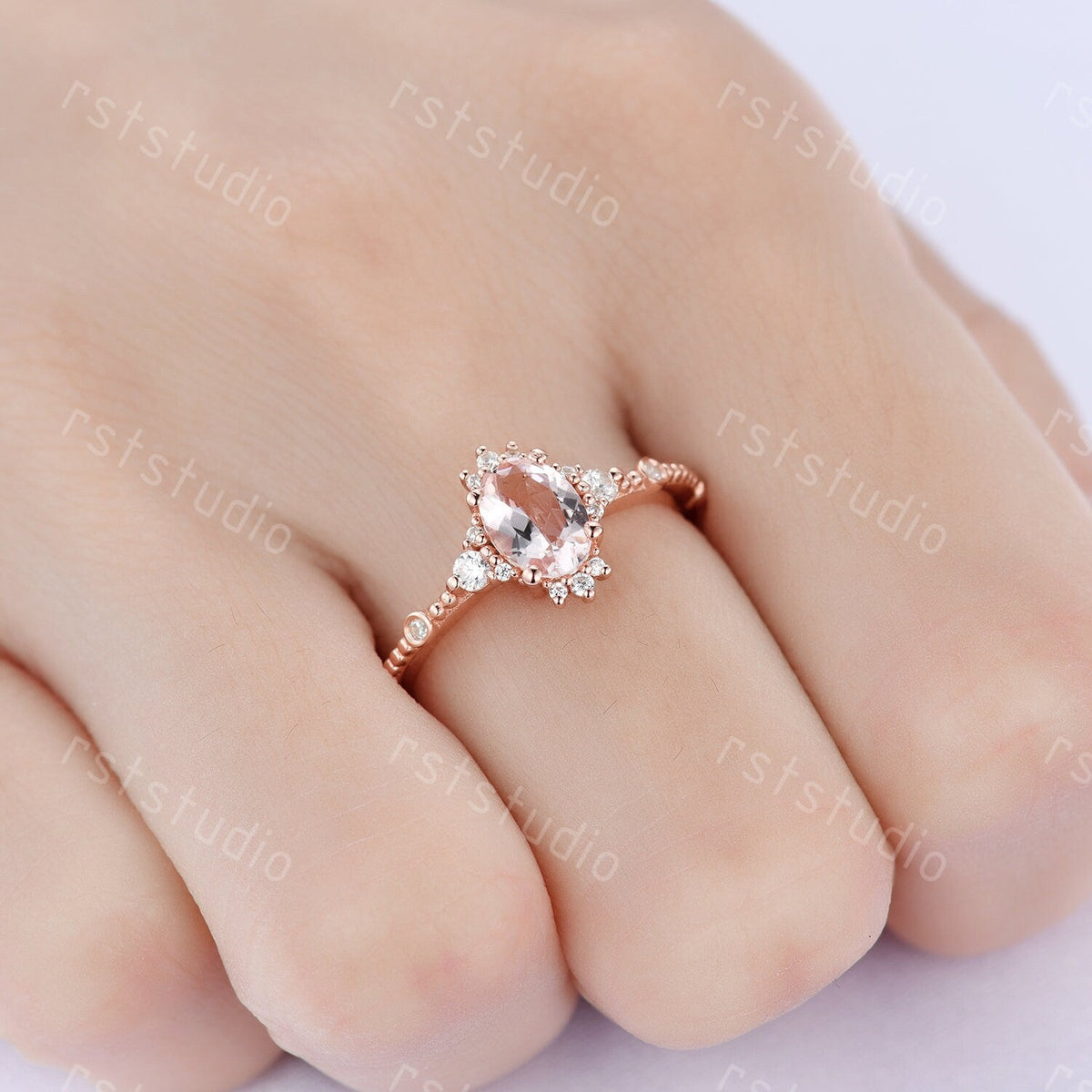 0.7carat natural morganite engagement ring rose gold diamond wedding ring Filigree anniversary ring 7x5mm Morganite ring jewelry women ring