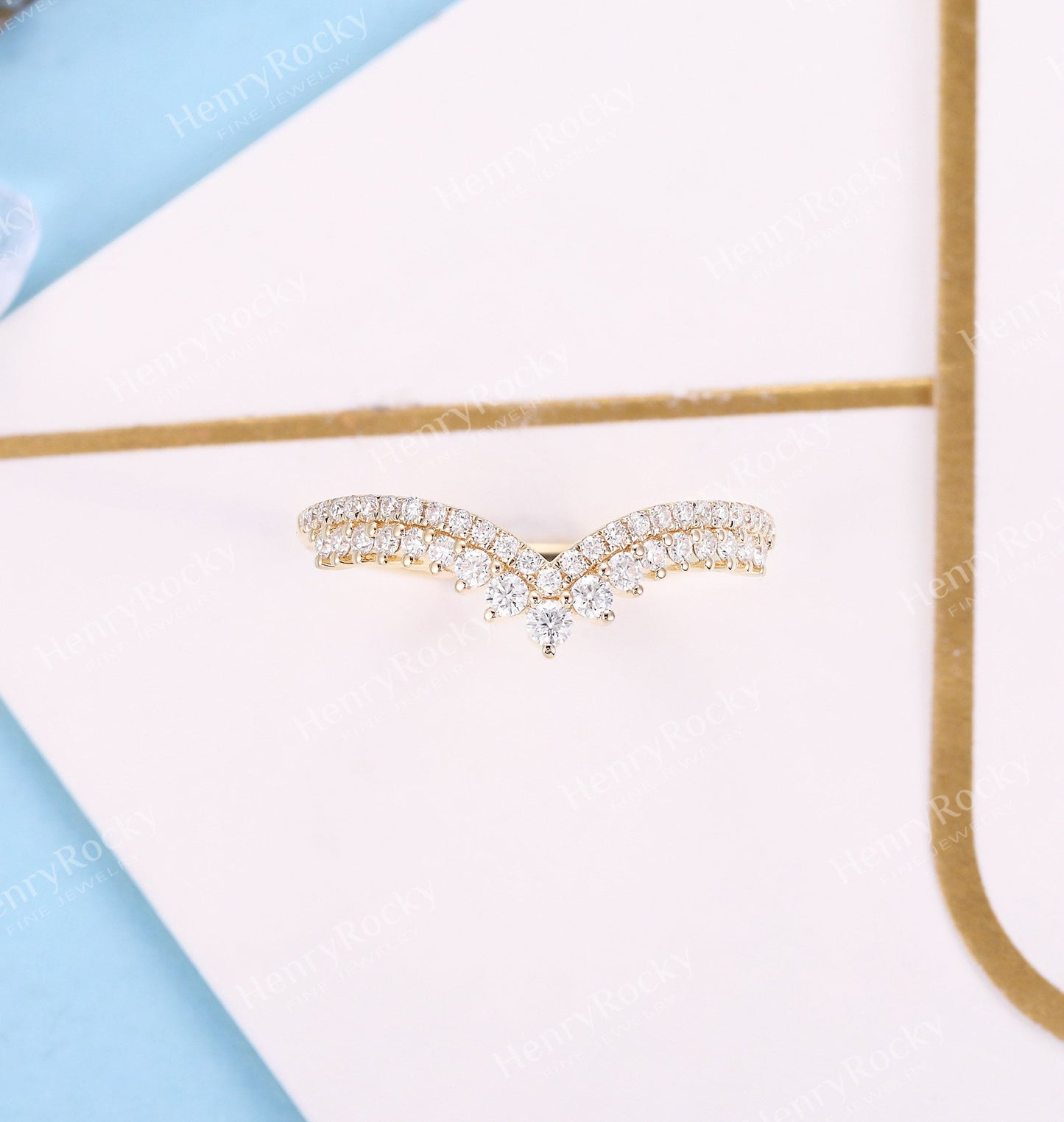 Art deco Moissanite wedding band | Vintage Yellow gold Diamond band | Unique Half eternity Curved wedding ring | Promise anniversary band