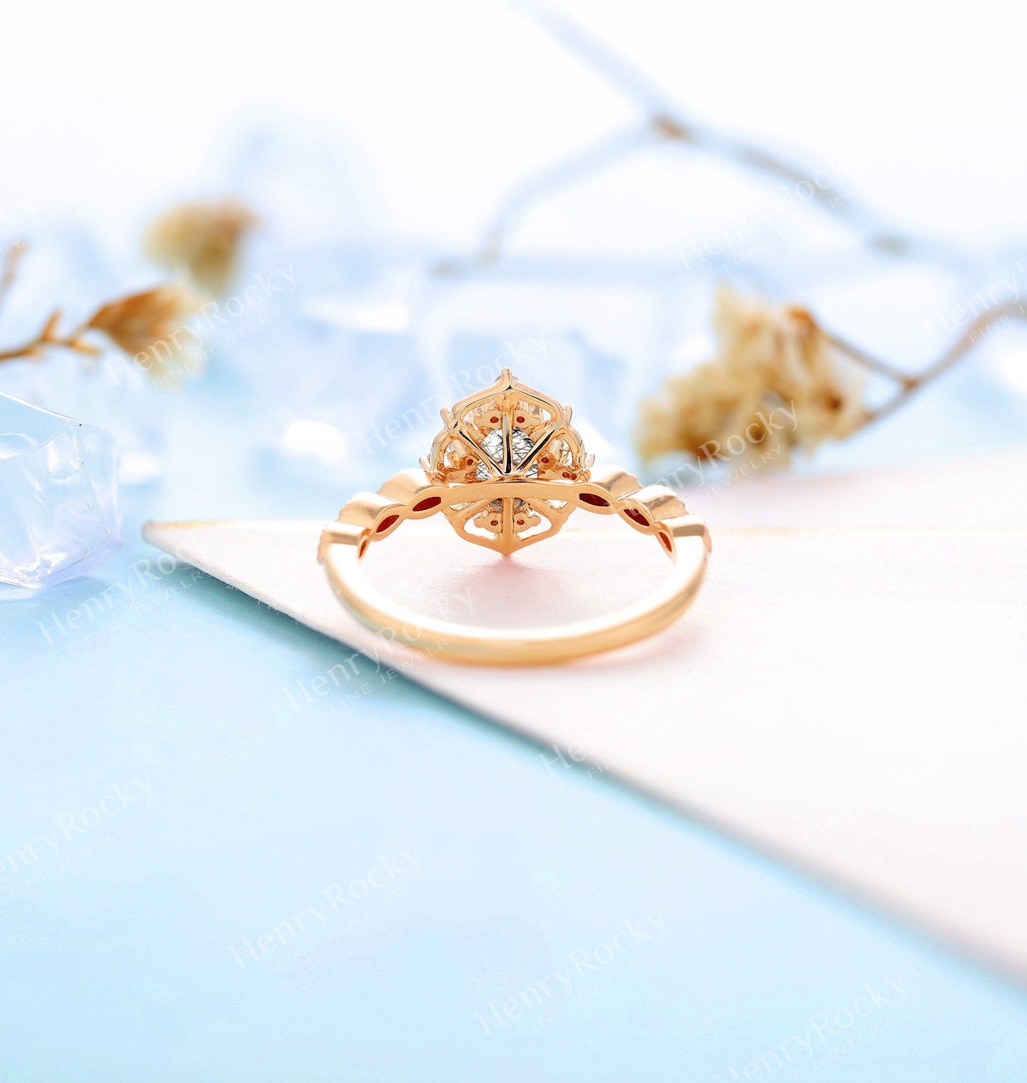 Black Rutilated Quartz Engagement Ring Women yellow Gold | Antique Oval cut Bridal Jewelry | Art deco Halo Ring Milgrain | Anniversary ring
