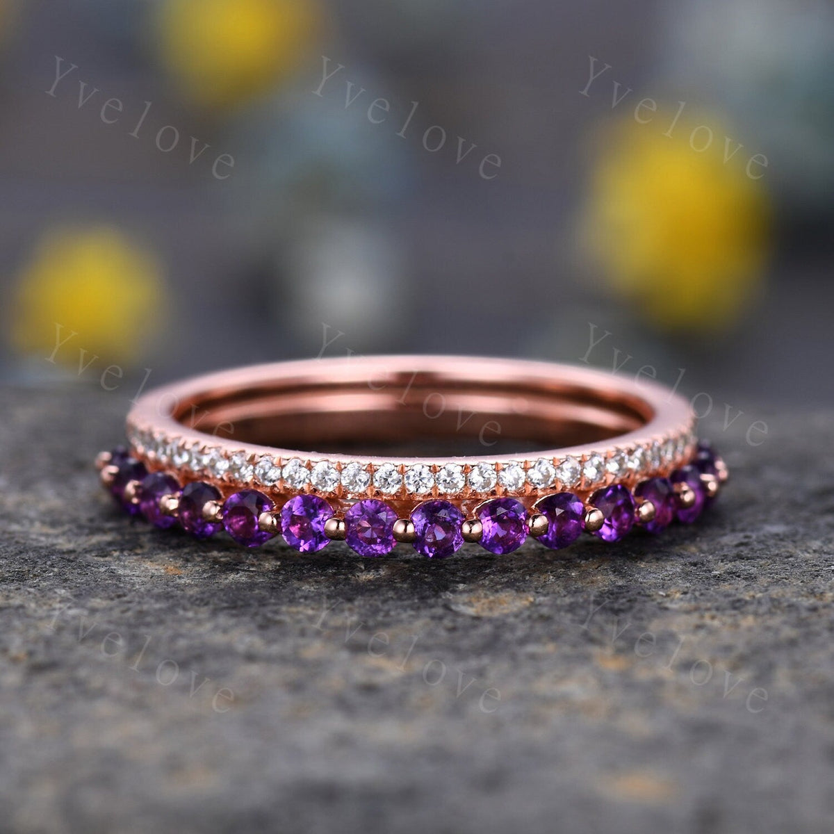 Danity Amethyst Engagement Ring Purple Amethyst Stacking Ring Moissanite Promise ring Wedding Ring February Birthstone Sterling Silver Ring