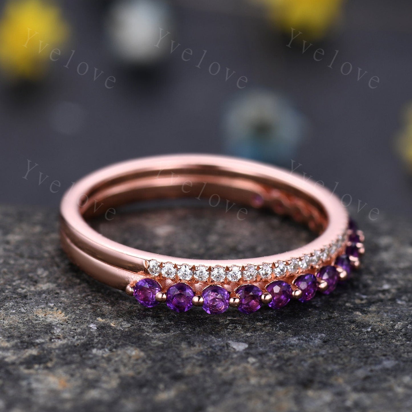 Danity Amethyst Engagement Ring Purple Amethyst Stacking Ring Moissanite Promise ring Wedding Ring February Birthstone Sterling Silver Ring
