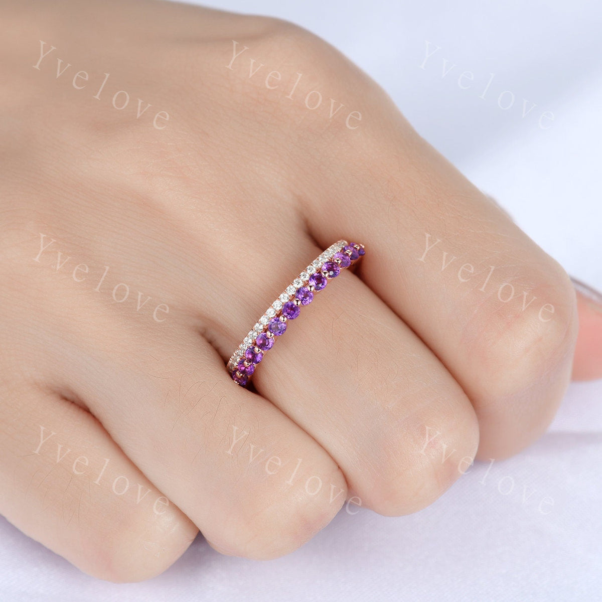 Danity Amethyst Engagement Ring Purple Amethyst Stacking Ring Moissanite Promise ring Wedding Ring February Birthstone Sterling Silver Ring