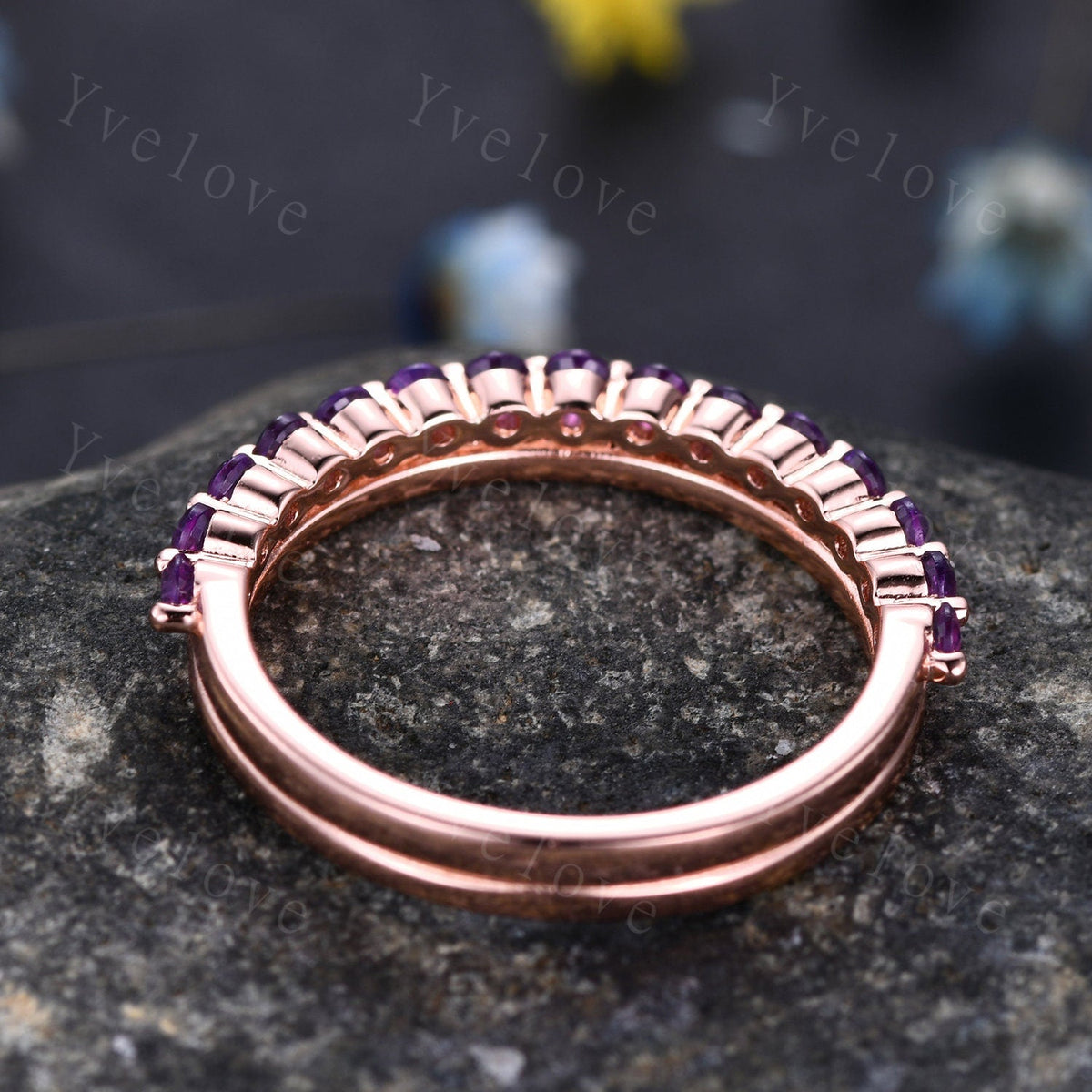 Danity Amethyst Engagement Ring Purple Amethyst Stacking Ring Moissanite Promise ring Wedding Ring February Birthstone Sterling Silver Ring