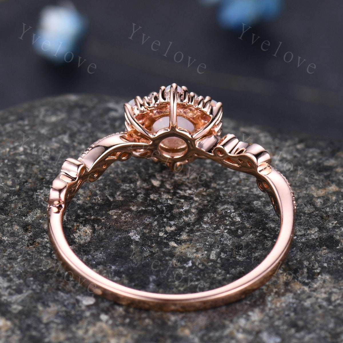 Vintage Opal Engagement Ring Rose Gold  White Opal Diamond Wedding Ring Bridal Ring October Birthstone For Women Promise Anniversary Gift