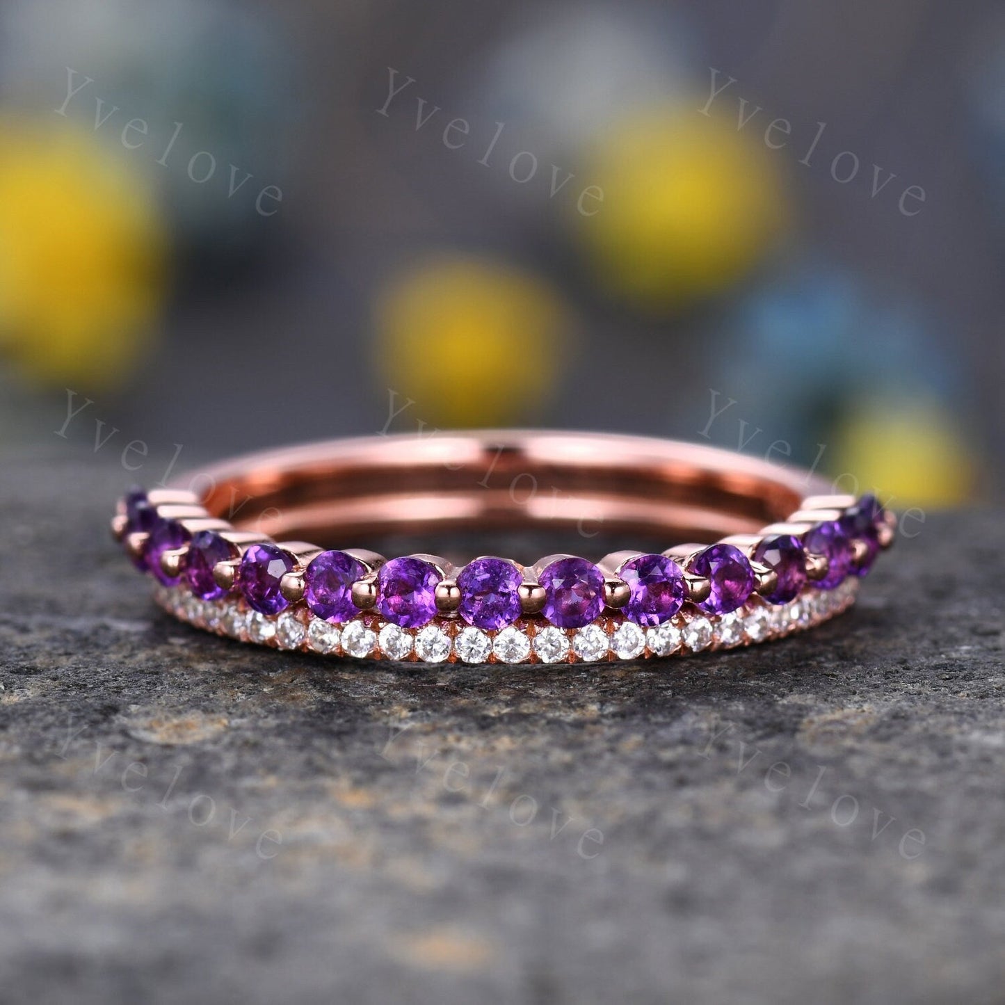 Danity Amethyst Engagement Ring Purple Amethyst Stacking Ring Moissanite Promise ring Wedding Ring February Birthstone Sterling Silver Ring