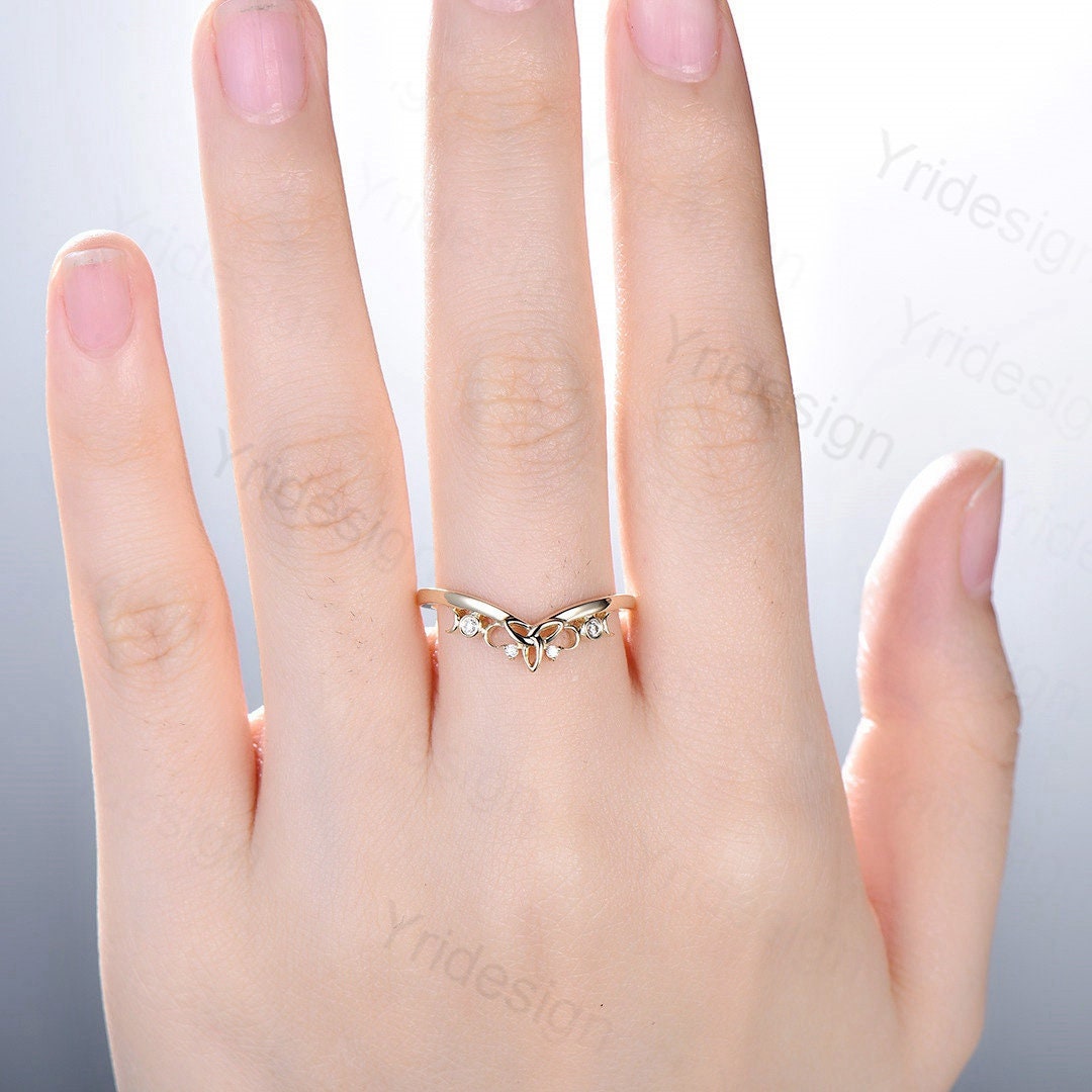 Celtic Knot Norse Viking diamond wedding band women-unique curved wedding band yellow gold- Matching stacking band anniversary ring
