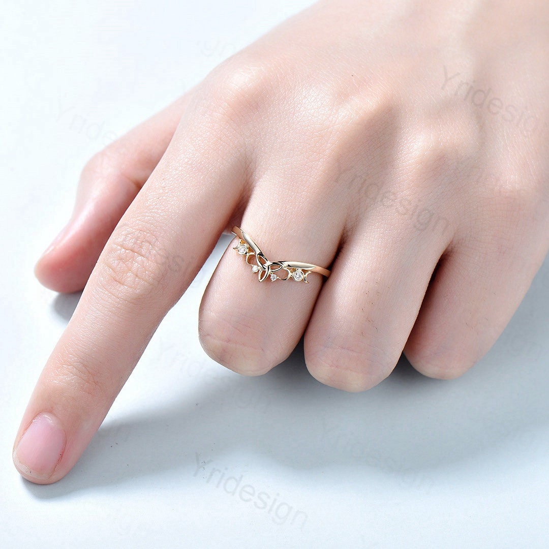 Celtic Knot Norse Viking diamond wedding band women-unique curved wedding band yellow gold- Matching stacking band anniversary ring