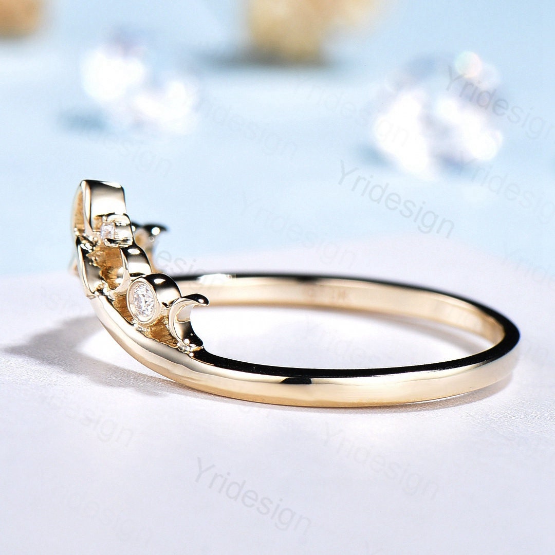 Celtic Knot Norse Viking diamond wedding band women-unique curved wedding band yellow gold- Matching stacking band anniversary ring
