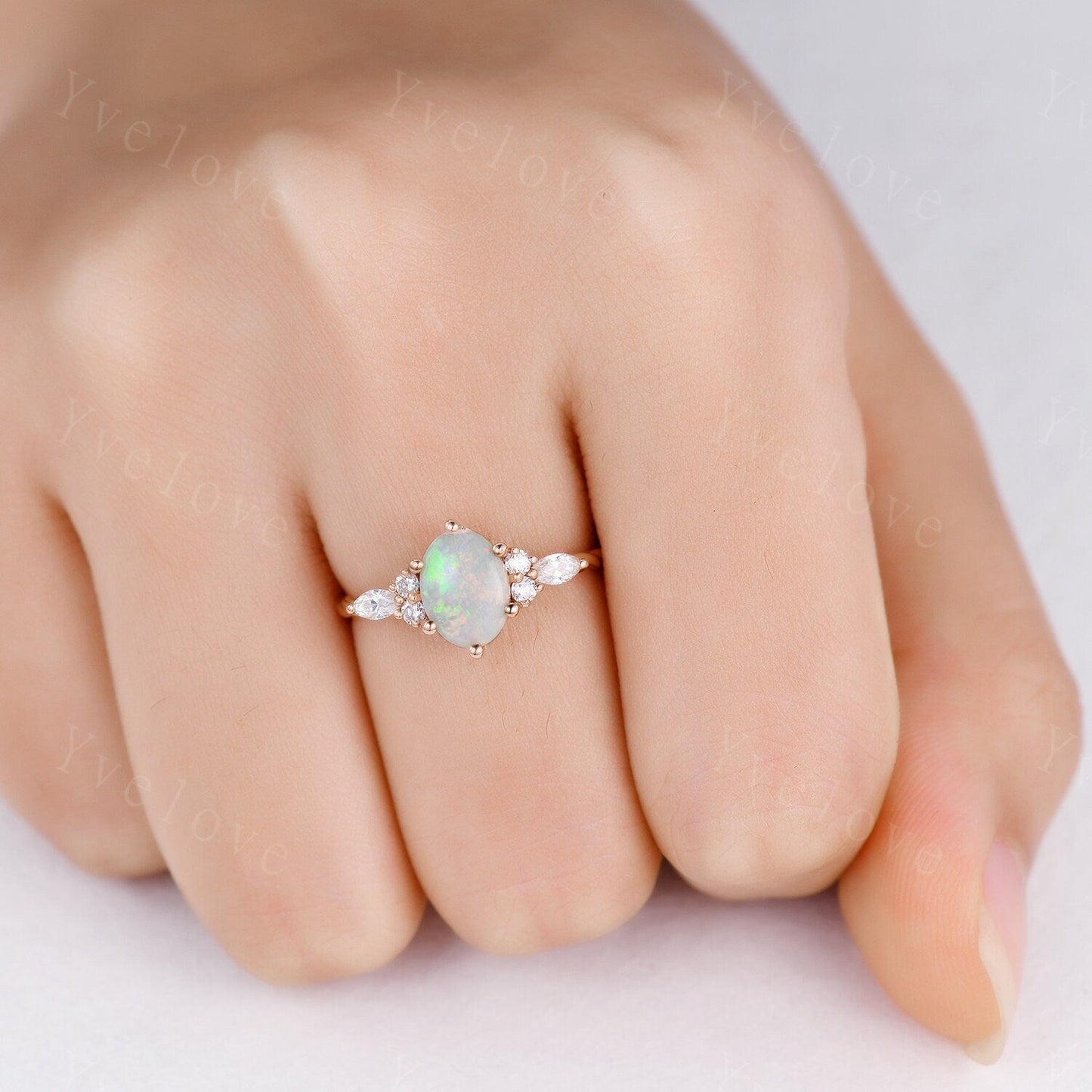 Dainty Natural Oval Cut Opal Ring, Opal Stacking Ring,White Opal Ring,Rose Gold Opal Ring,Delicate Opal Ring,Twisted Band,Bridesmaid Gift