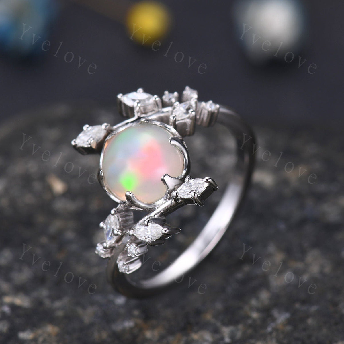 Natural opal engagement ring white gold floral ring for women marquise moissanite bridal promise infinty jewelry other gemstone available