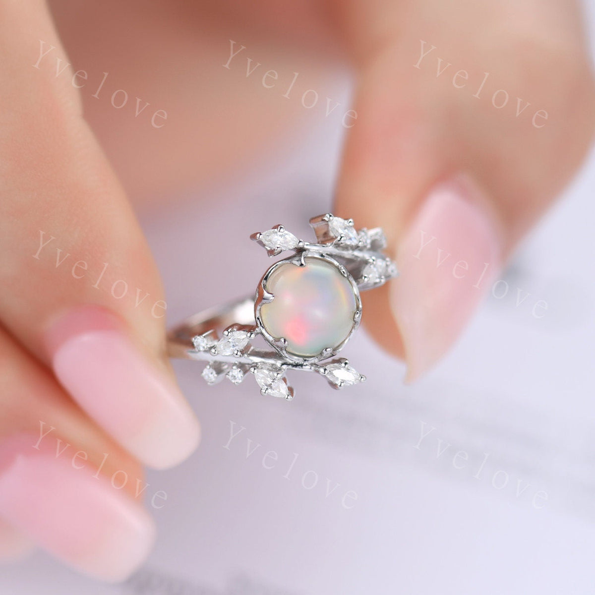 Natural opal engagement ring white gold floral ring for women marquise moissanite bridal promise infinty jewelry other gemstone available