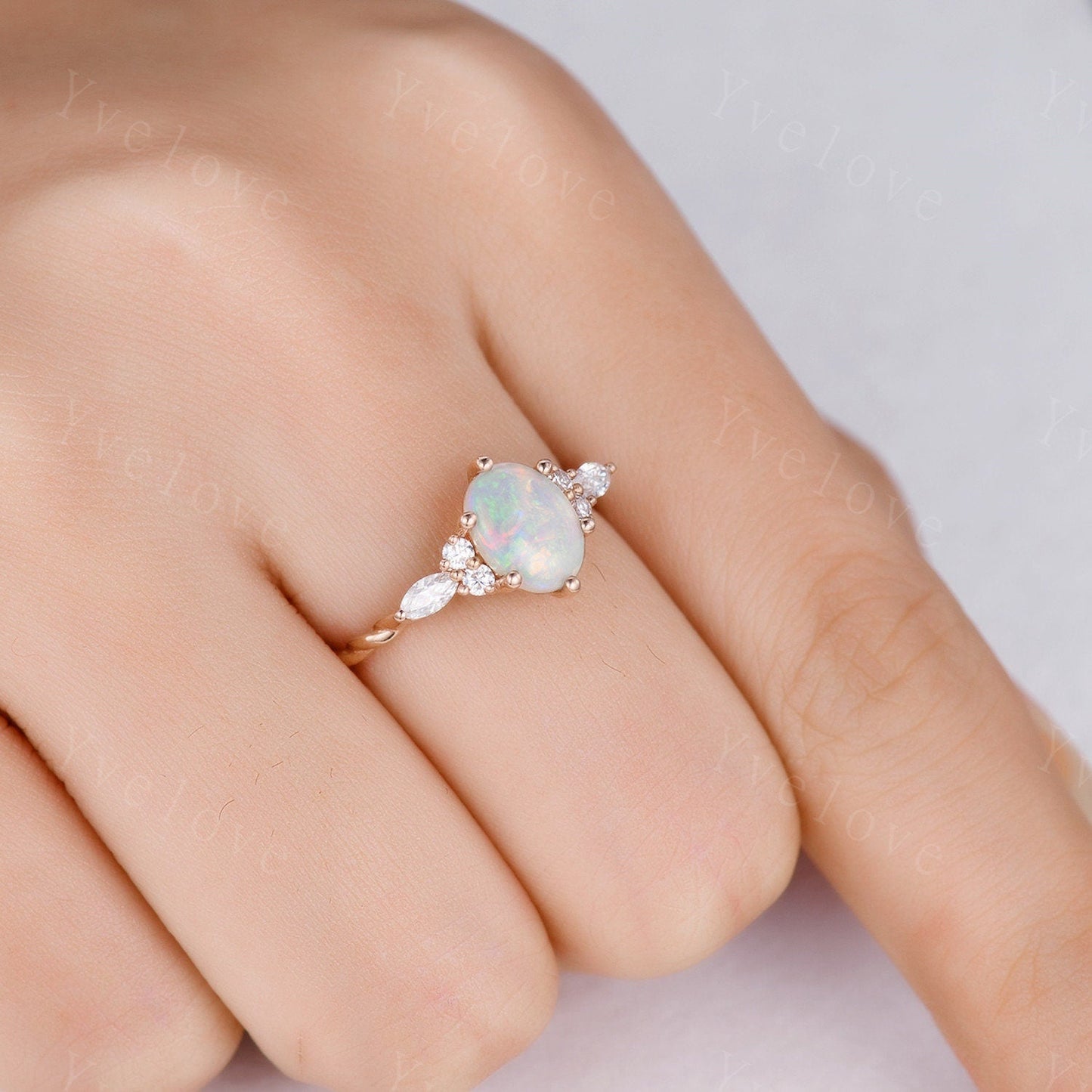 Dainty Natural Oval Cut Opal Ring, Opal Stacking Ring,White Opal Ring,Rose Gold Opal Ring,Delicate Opal Ring,Twisted Band,Bridesmaid Gift