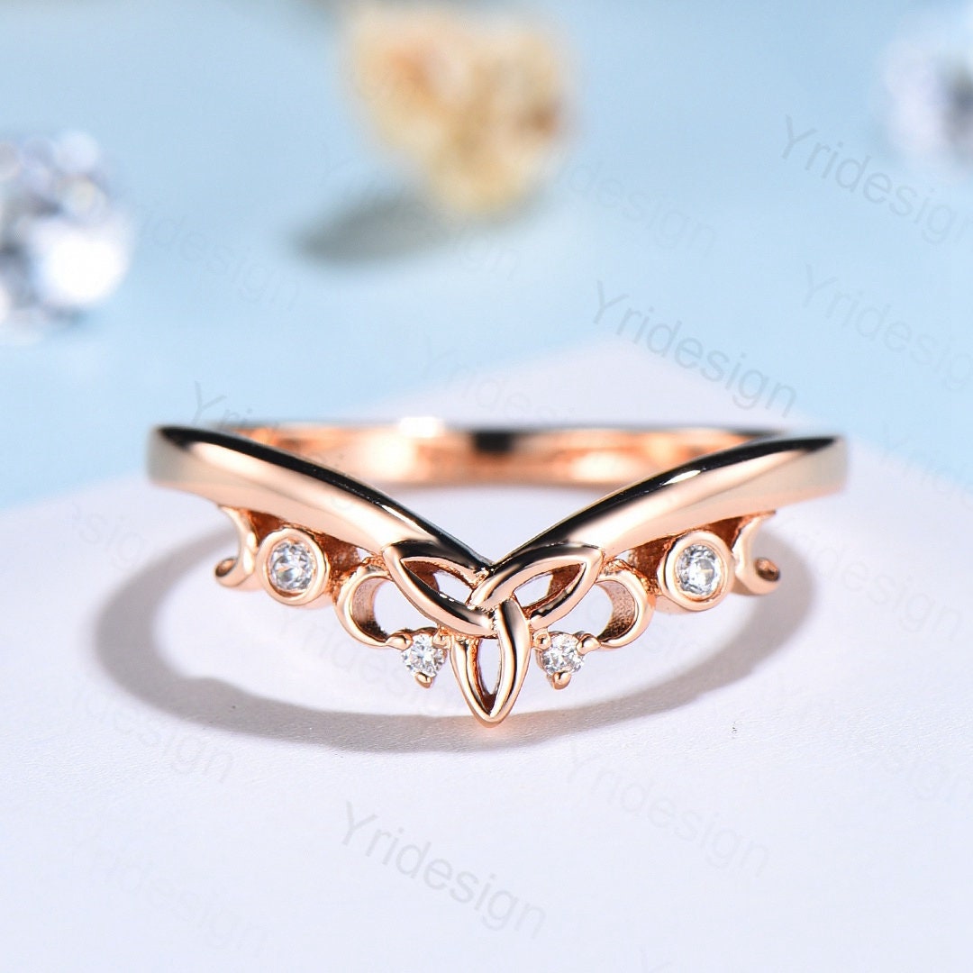 Celtic Knot Norse Viking diamond wedding band women-unique curved wedding band yellow gold- Matching stacking band anniversary ring