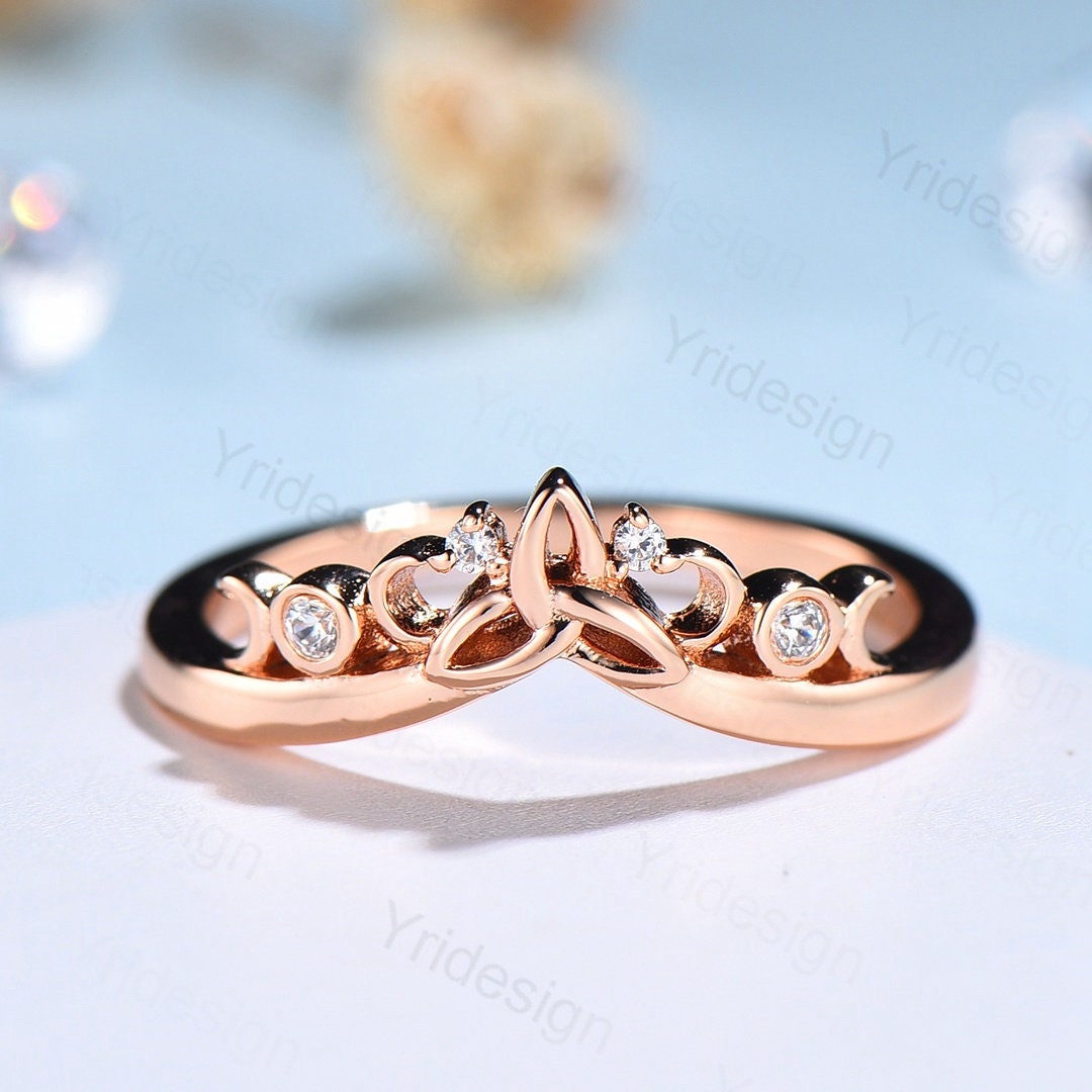 Celtic Knot Norse Viking diamond wedding band women-unique curved wedding band yellow gold- Matching stacking band anniversary ring