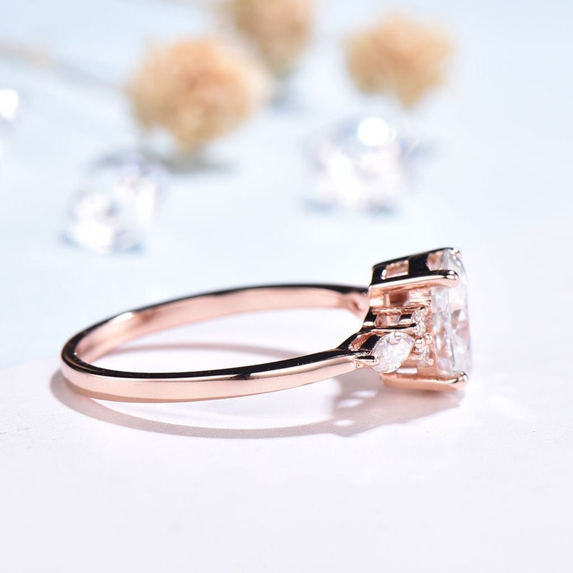 Retro Pear Shaped Opal Ring Rose Gold Fire Opal Ruby Engagement Ring Seven Stone Cluster Promise Ring October Birthstone Anniversary gift