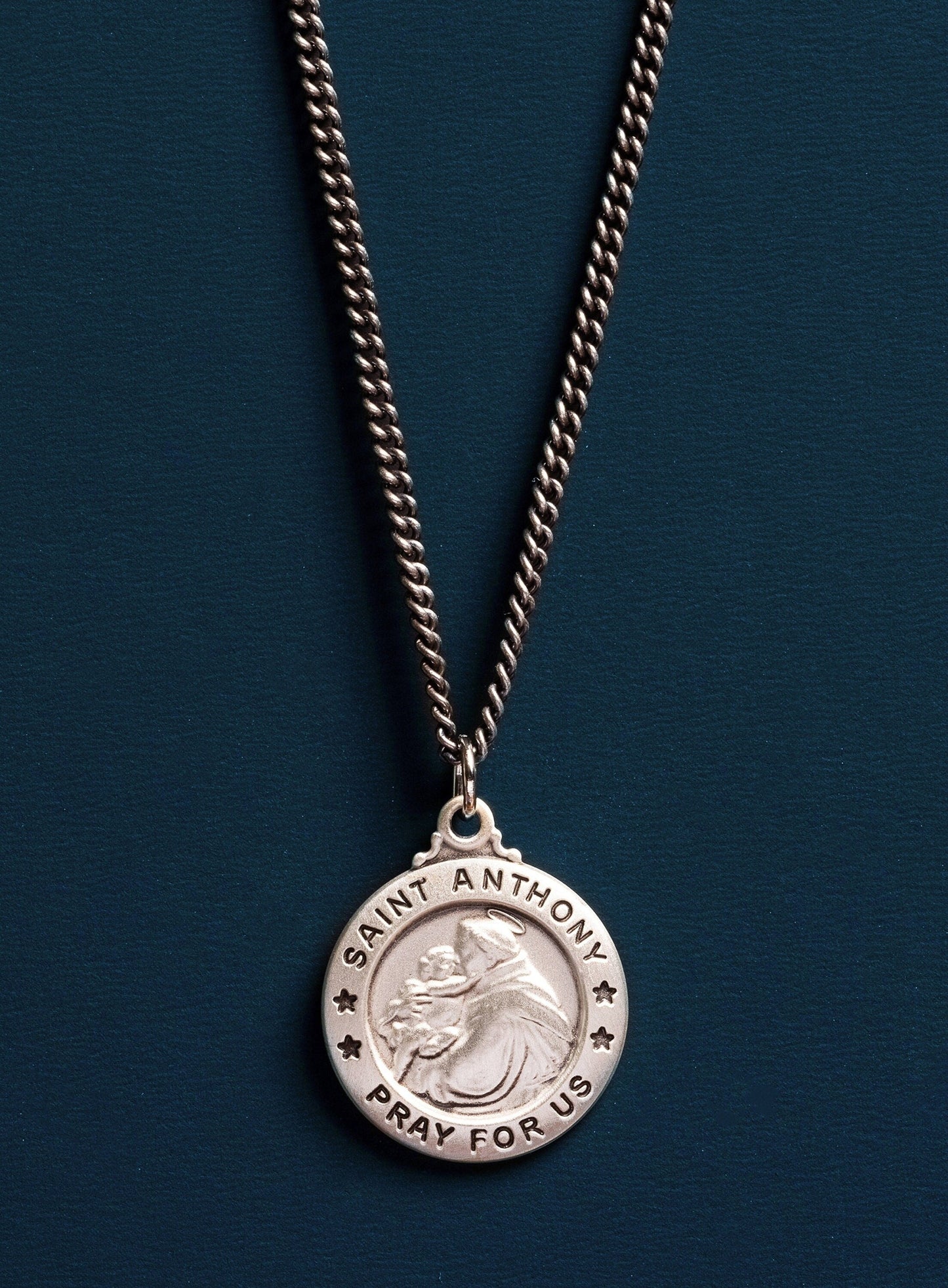 Saint Anthony Silver Medal Necklace for Men