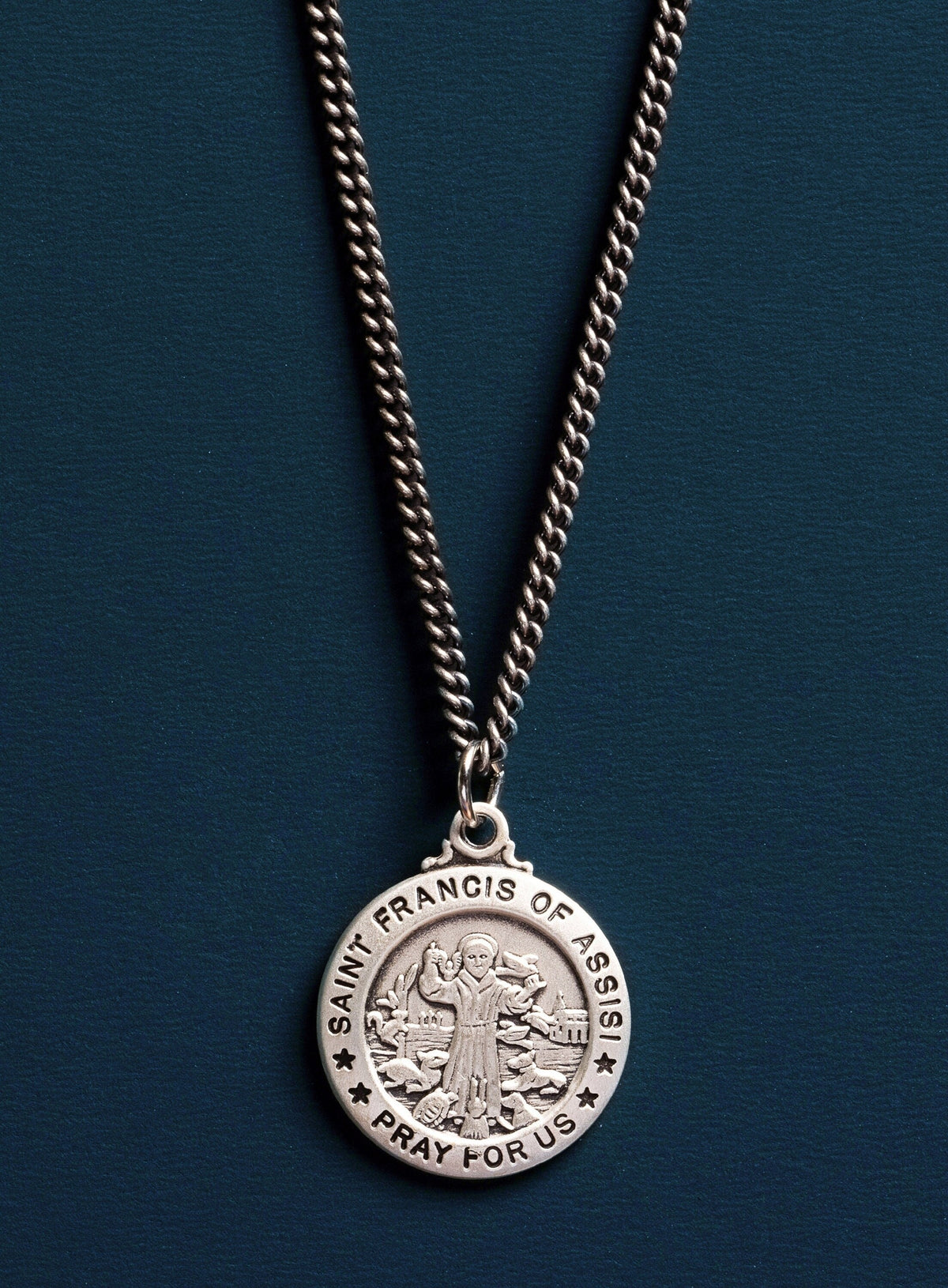 Saint Francis of Assisi Sterling Medal Necklace for Men