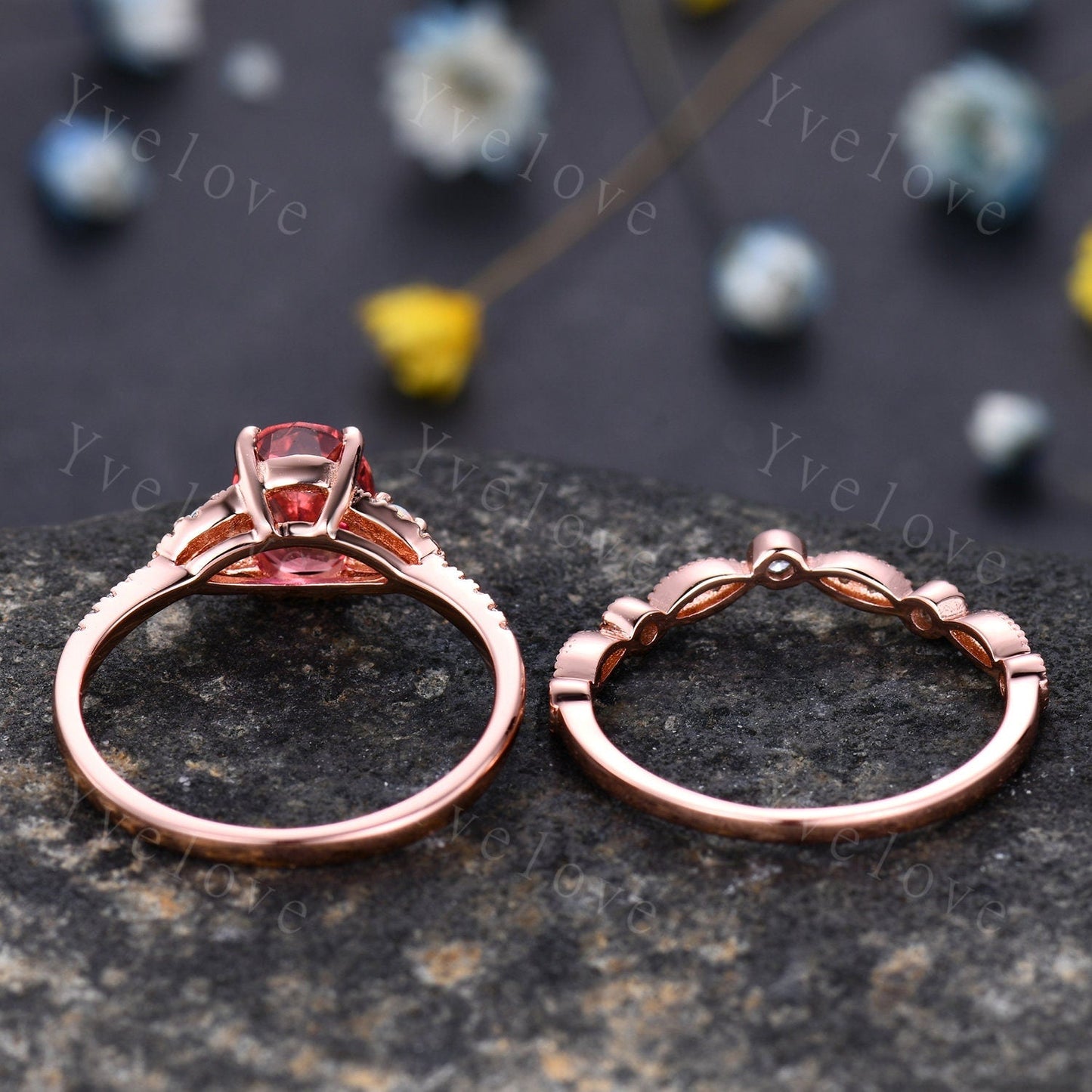 Papalacha sapphire Opal Engagement Ring Set,Women Art Deco Stacking Band,Oval Cut Bridal Set,Unique Curved Wedding Band,Handmade Jewelry