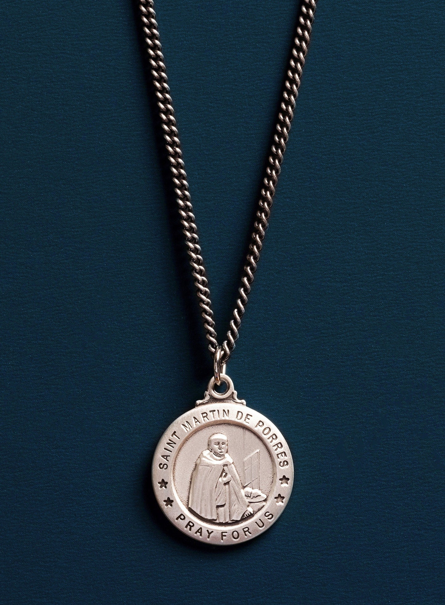 Saint Martin de Porres Sterling silver Round Medal Necklace