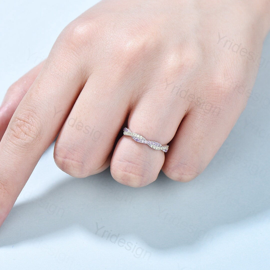 Natural amethyst peridot wedding ring infinity wedding band women half eternity stacking ring white gold Bridal Ring Anniversary Gift