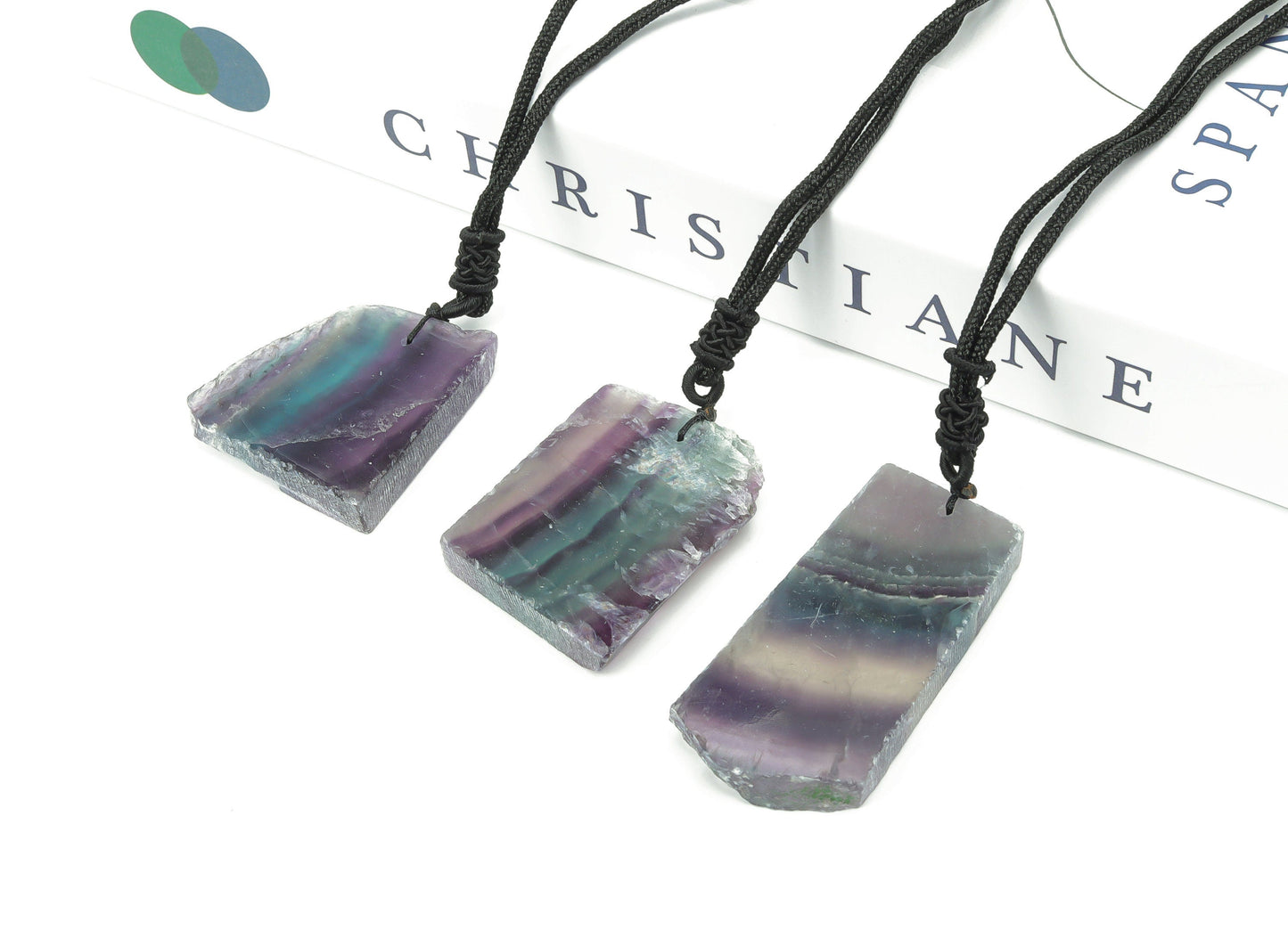 Fluorite Slab Crystal Necklace - Cord Necklace - NC1087