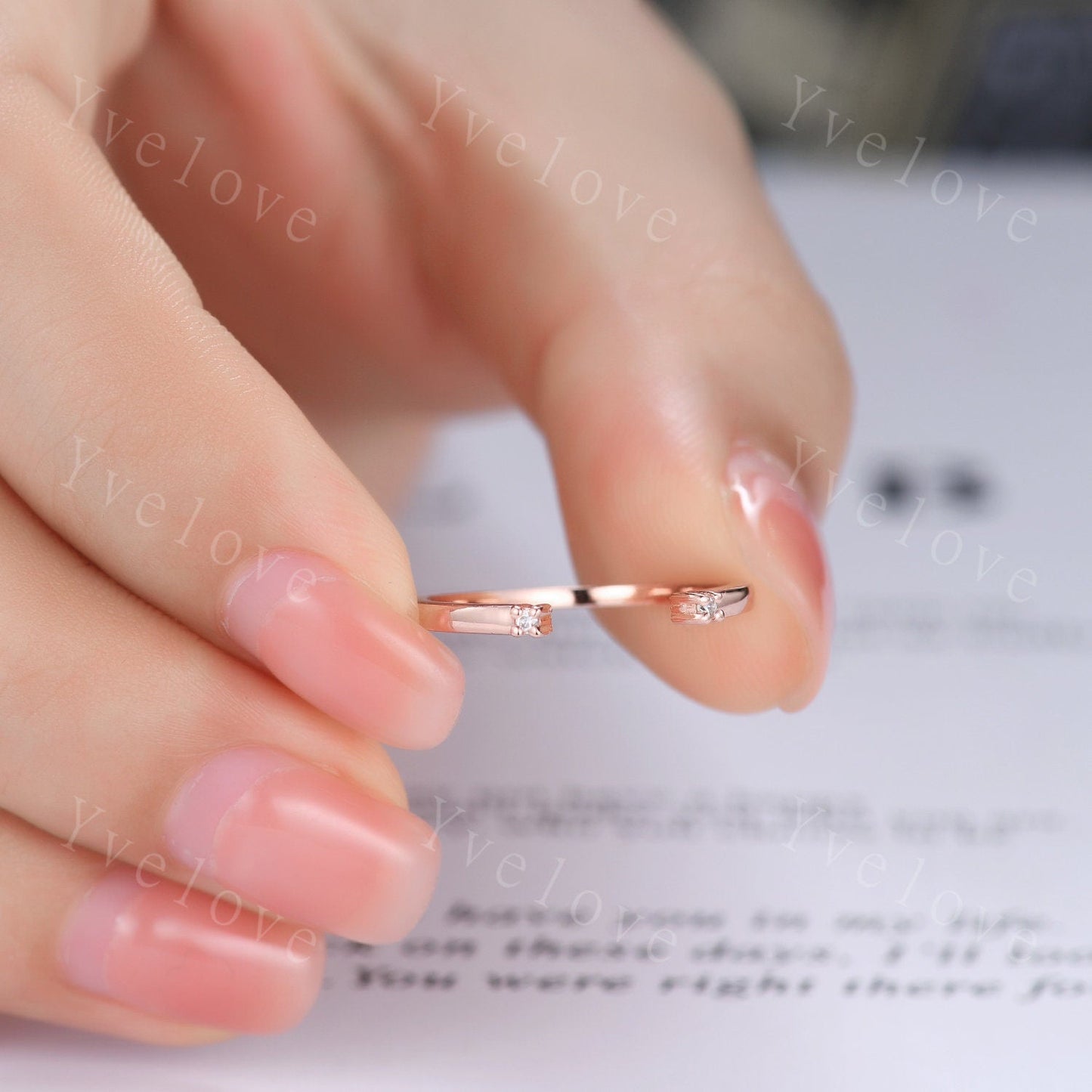 Open Gap diamond wedding band open ring 14k rose gold stacking ring natural diamond stacking matching band Anniversary promise ring gift