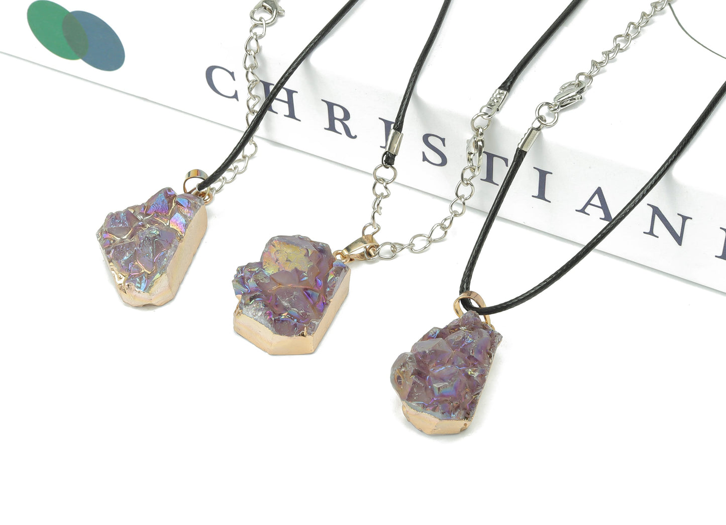 Amethyst Cluster Crystal Necklace - Cord Necklace - NC1088