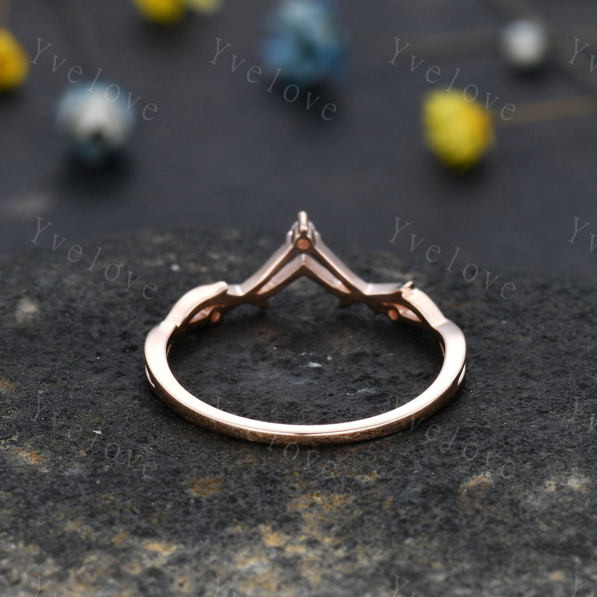 Minimalist Twig Engagement Ring,Twig Matching Band,Women Vine Diamond Band ,Art Deco V Curved Branch Diamond Wedding Band,14K Rose Gold Gift