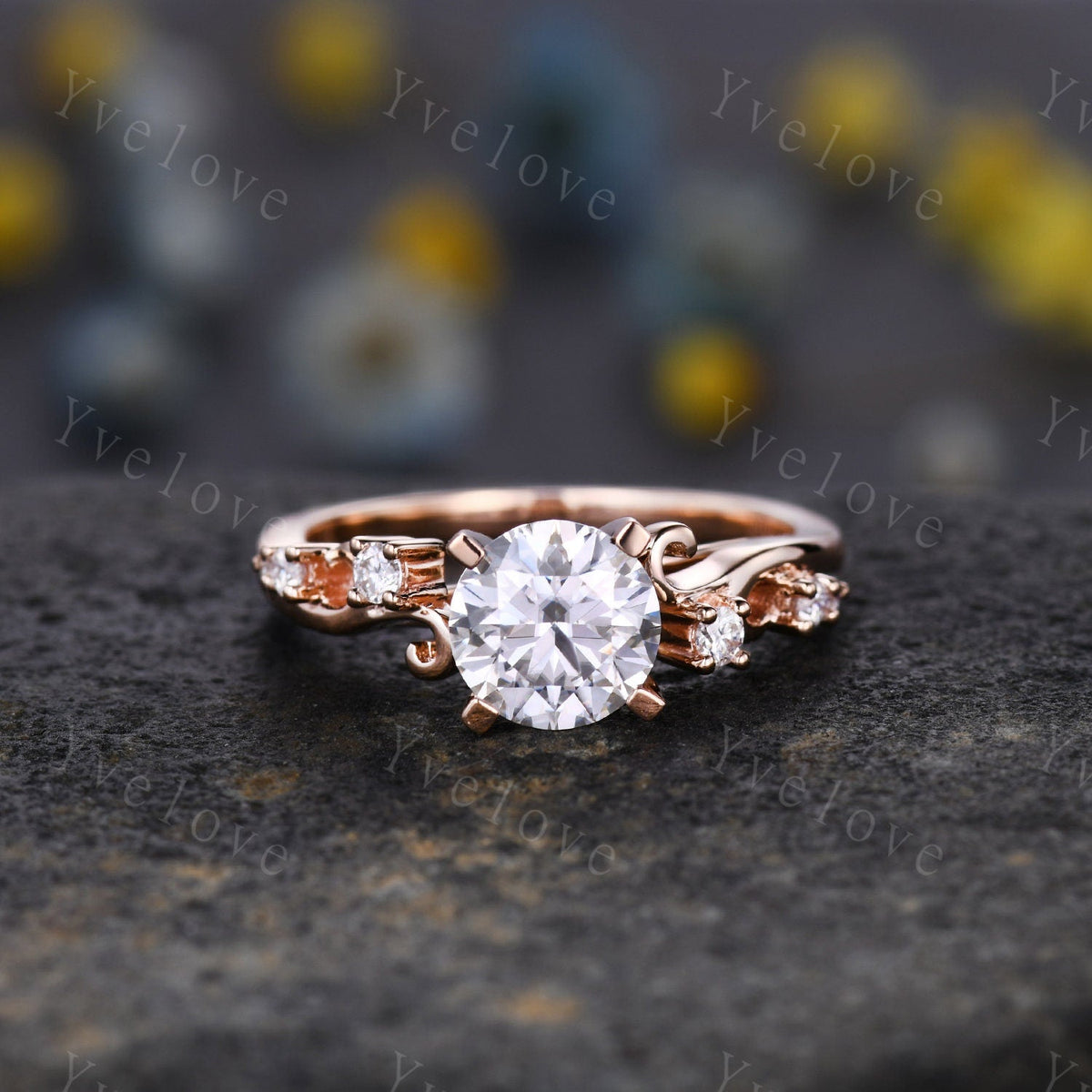 Vintage Moissanite Engagement Ring,Rose Gold Moissanite Wedding Ring,Art Deco Unique Diamond Wedding Band,Antique Bridal Ring,Ring for Women
