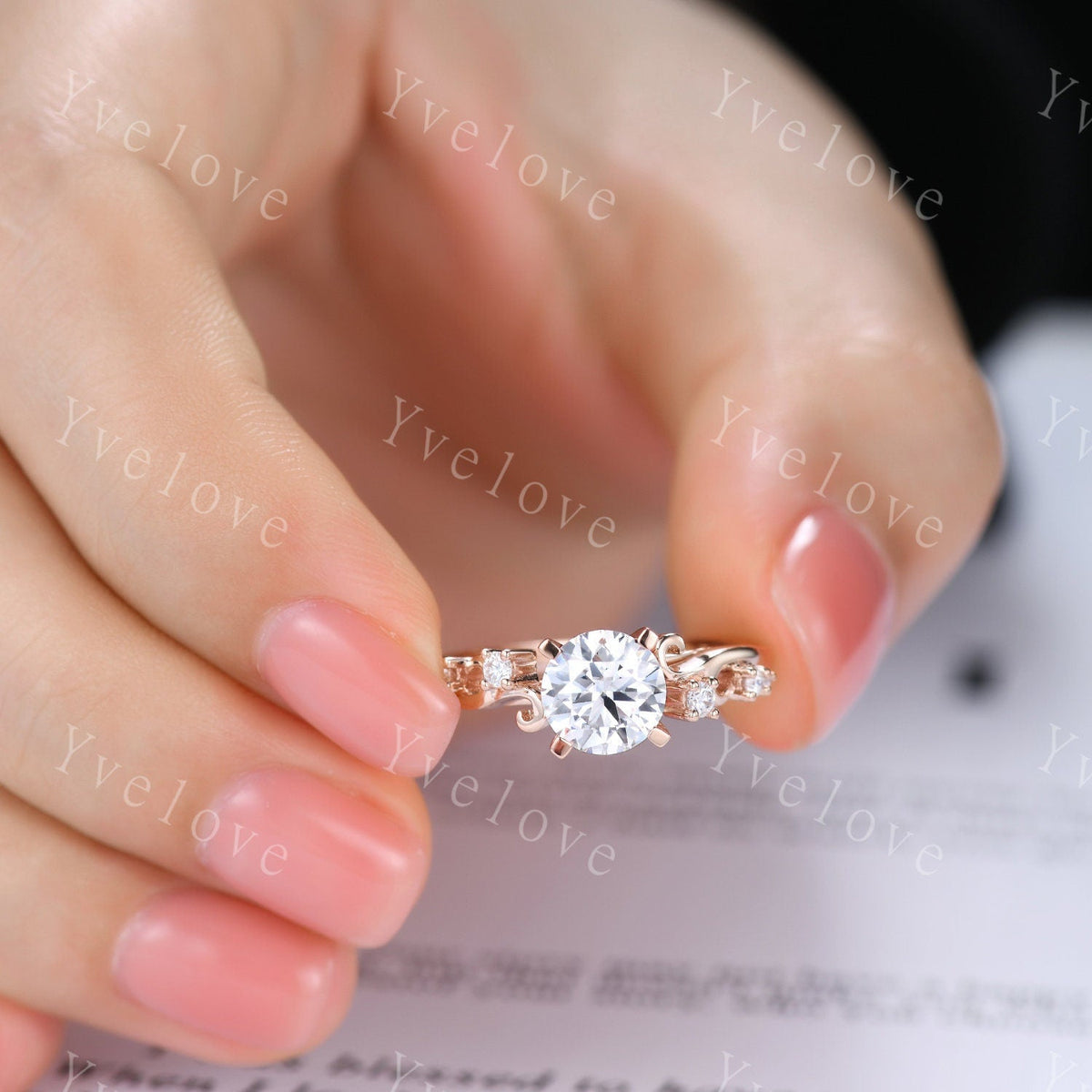 Vintage Moissanite Engagement Ring,Rose Gold Moissanite Wedding Ring,Art Deco Unique Diamond Wedding Band,Antique Bridal Ring,Ring for Women