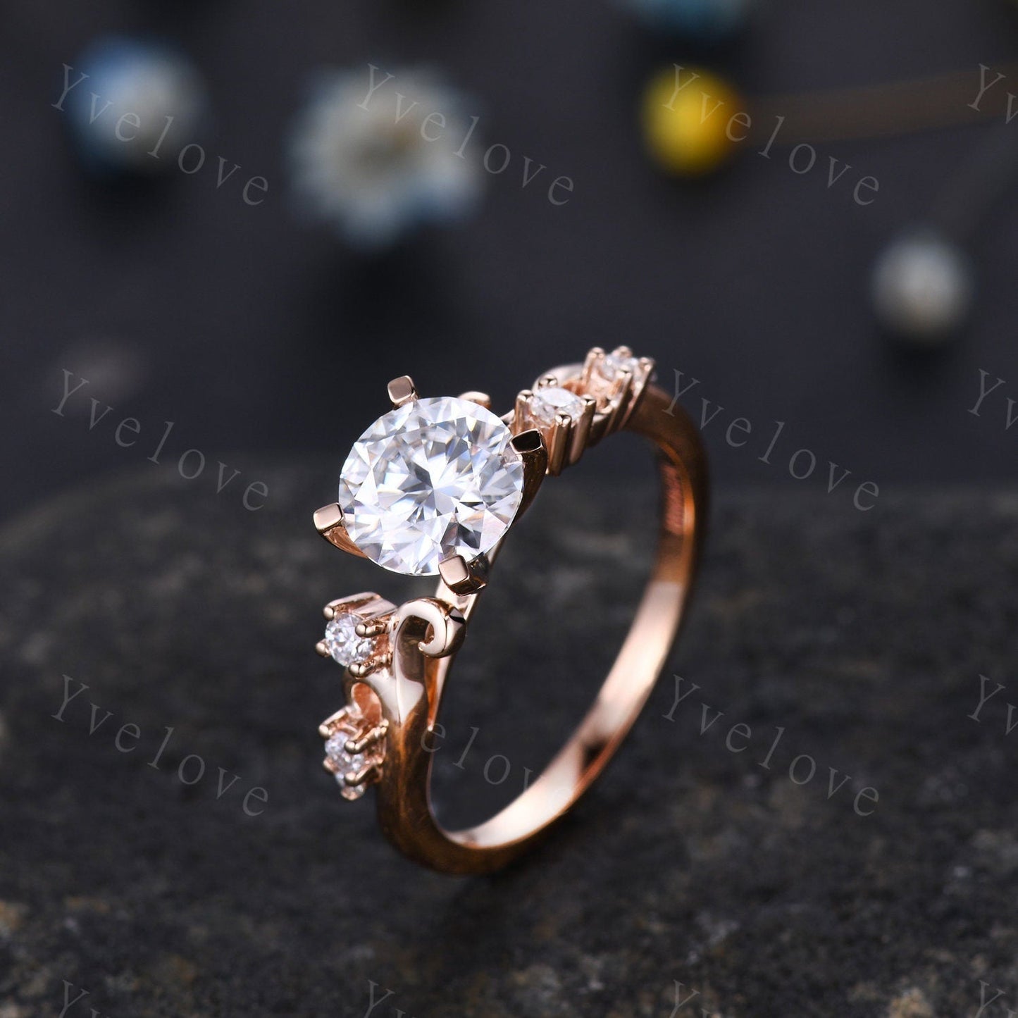 Vintage Moissanite Engagement Ring,Rose Gold Moissanite Wedding Ring,Art Deco Unique Diamond Wedding Band,Antique Bridal Ring,Ring for Women