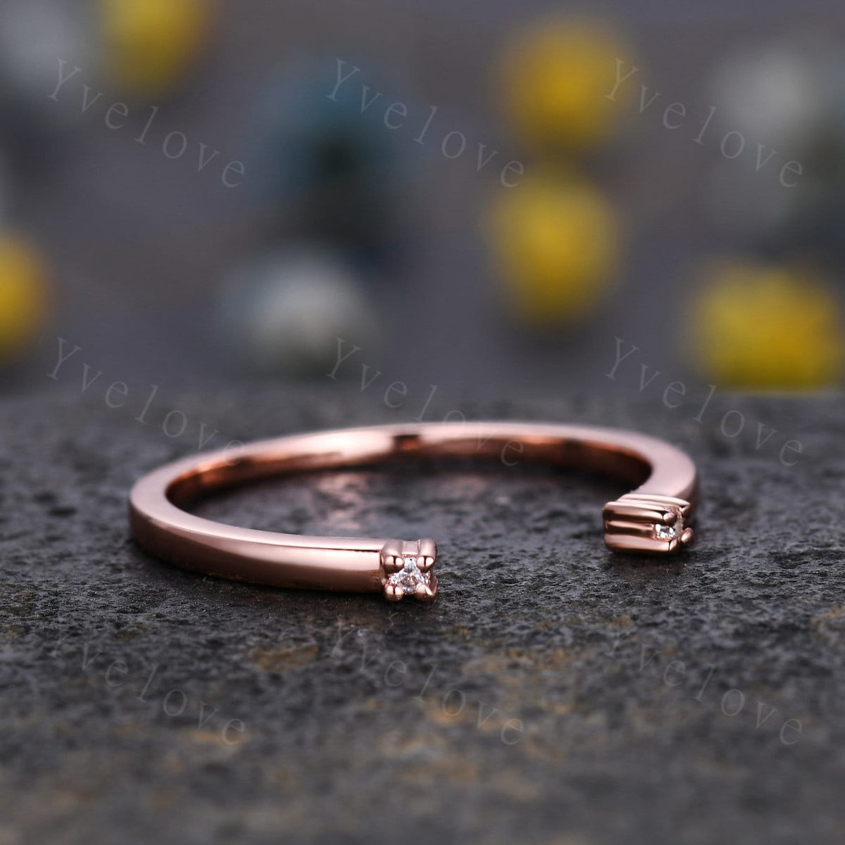 Open Gap diamond wedding band open ring 14k rose gold stacking ring natural diamond stacking matching band Anniversary promise ring gift