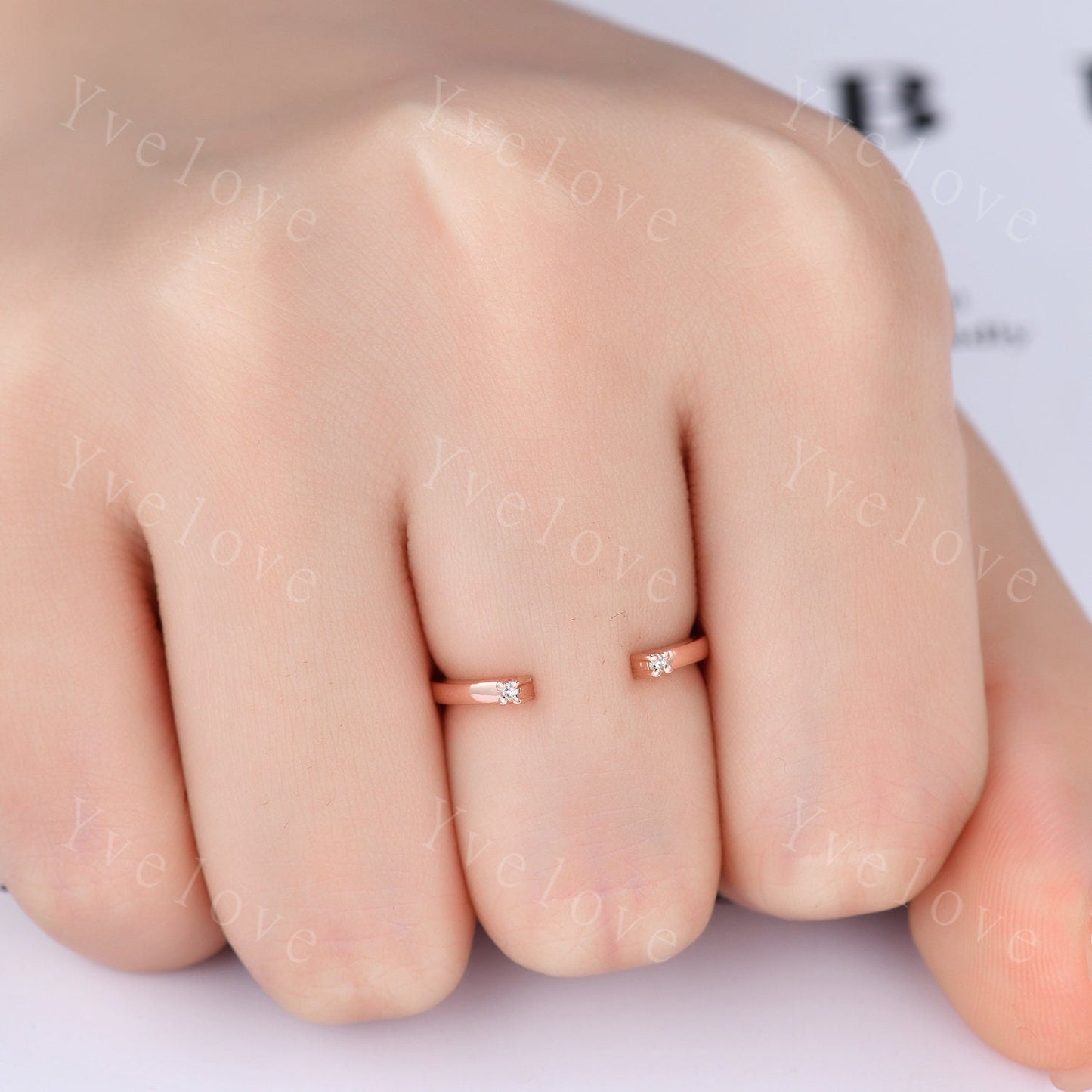 Open Gap diamond wedding band open ring 14k rose gold stacking ring natural diamond stacking matching band Anniversary promise ring gift