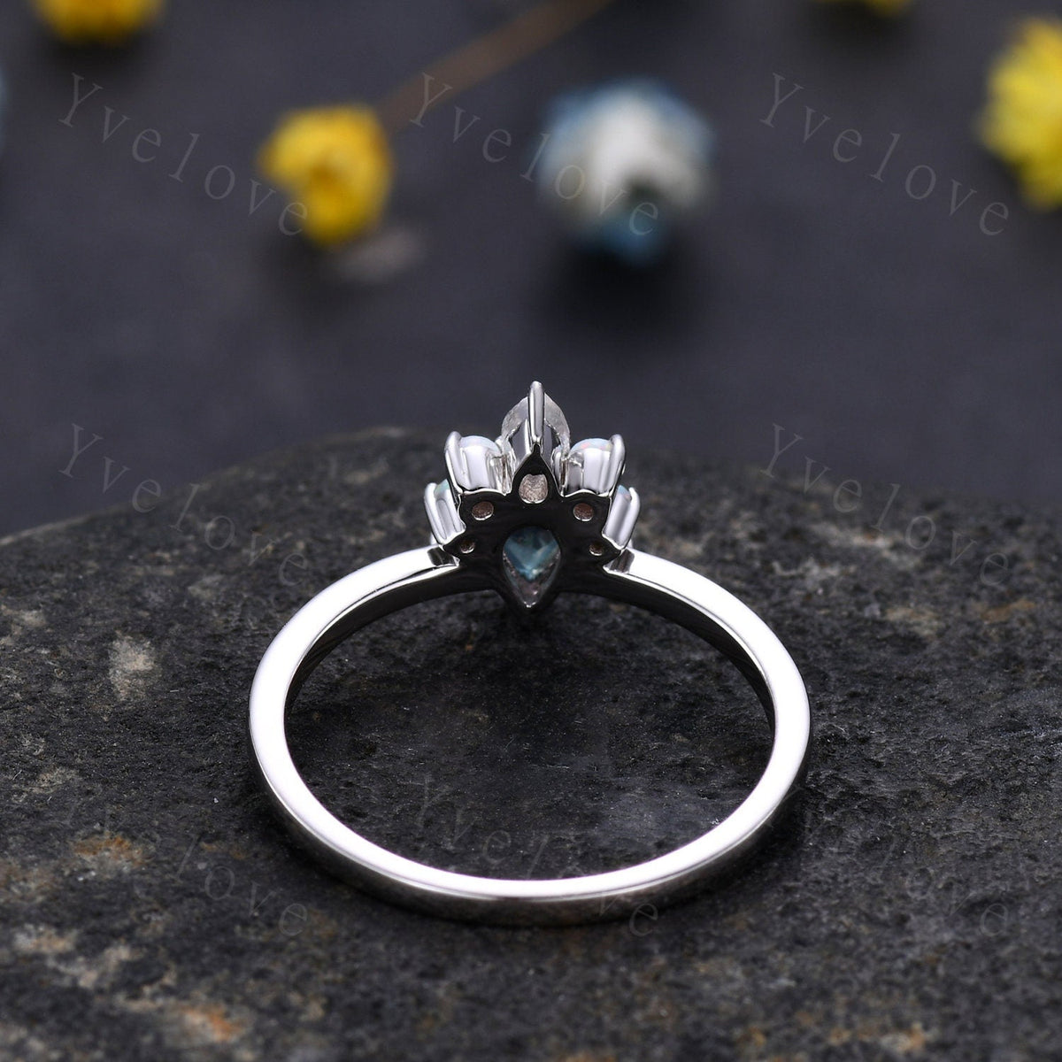 Vintage Pear Alexandrite Opal Engagement Ring,White Gold Ring,Art Deco Moonstone Wedding Ring,Unique Anniversary Ring Gift,Personalized Gems