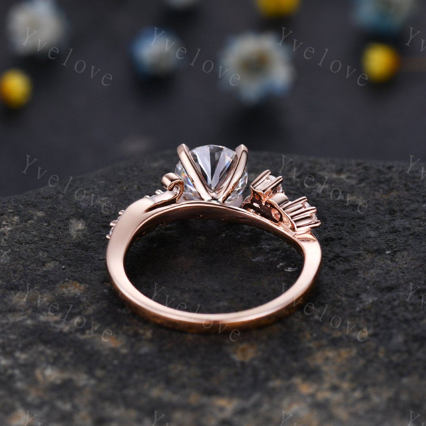 Vintage Moissanite Engagement Ring,Rose Gold Moissanite Wedding Ring,Art Deco Unique Diamond Wedding Band,Antique Bridal Ring,Ring for Women
