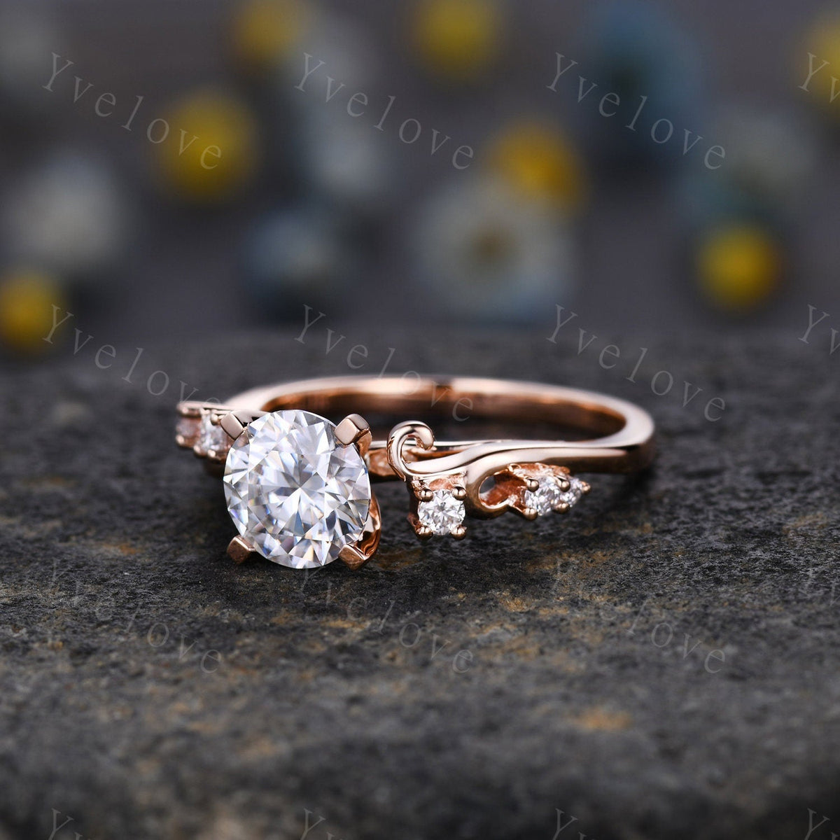 Vintage Moissanite Engagement Ring,Rose Gold Moissanite Wedding Ring,Art Deco Unique Diamond Wedding Band,Antique Bridal Ring,Ring for Women