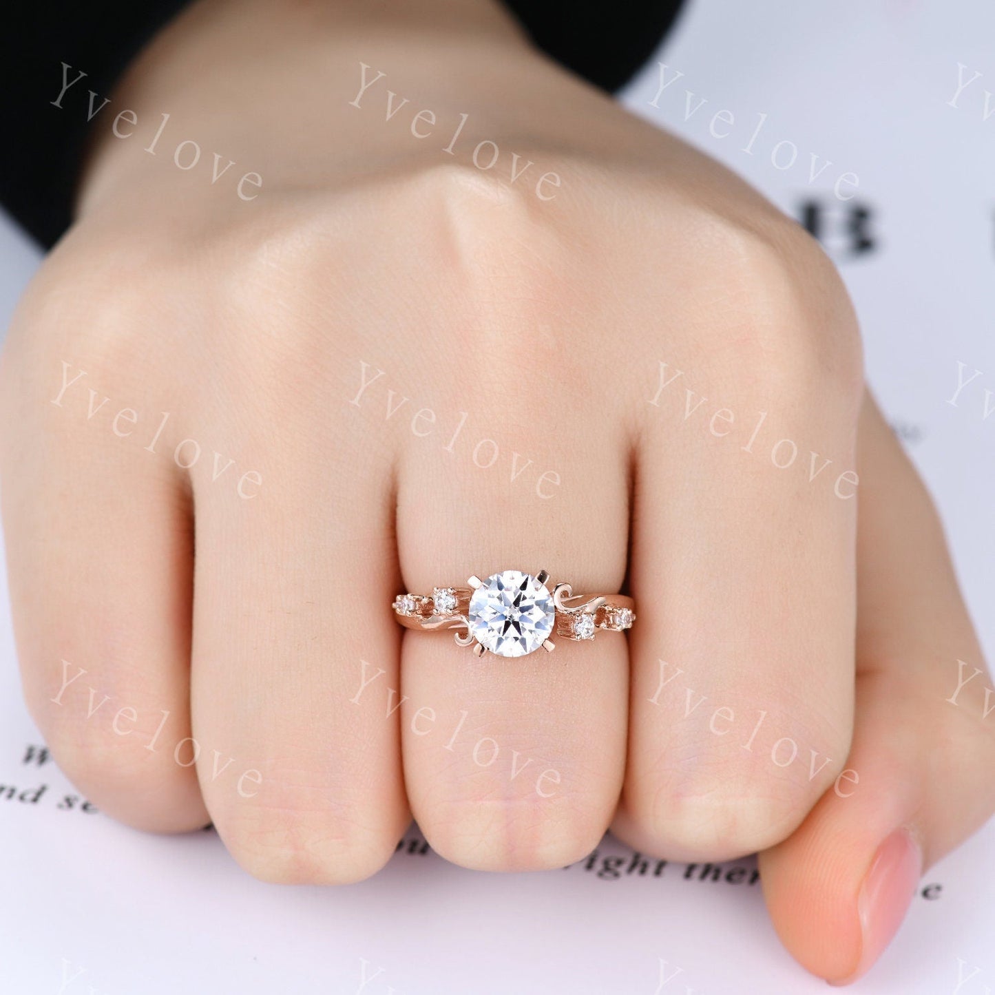 Vintage Moissanite Engagement Ring,Rose Gold Moissanite Wedding Ring,Art Deco Unique Diamond Wedding Band,Antique Bridal Ring,Ring for Women