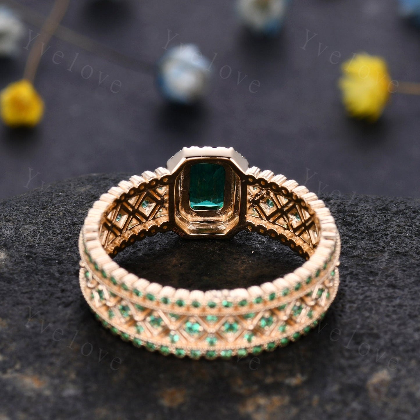 Fancy Emerald Engagement Ring Sapphire Wedding Band Emerald Gemstone Bridal Ring 14k Gold Men's Statement Ring Anniversary Ring Gift
