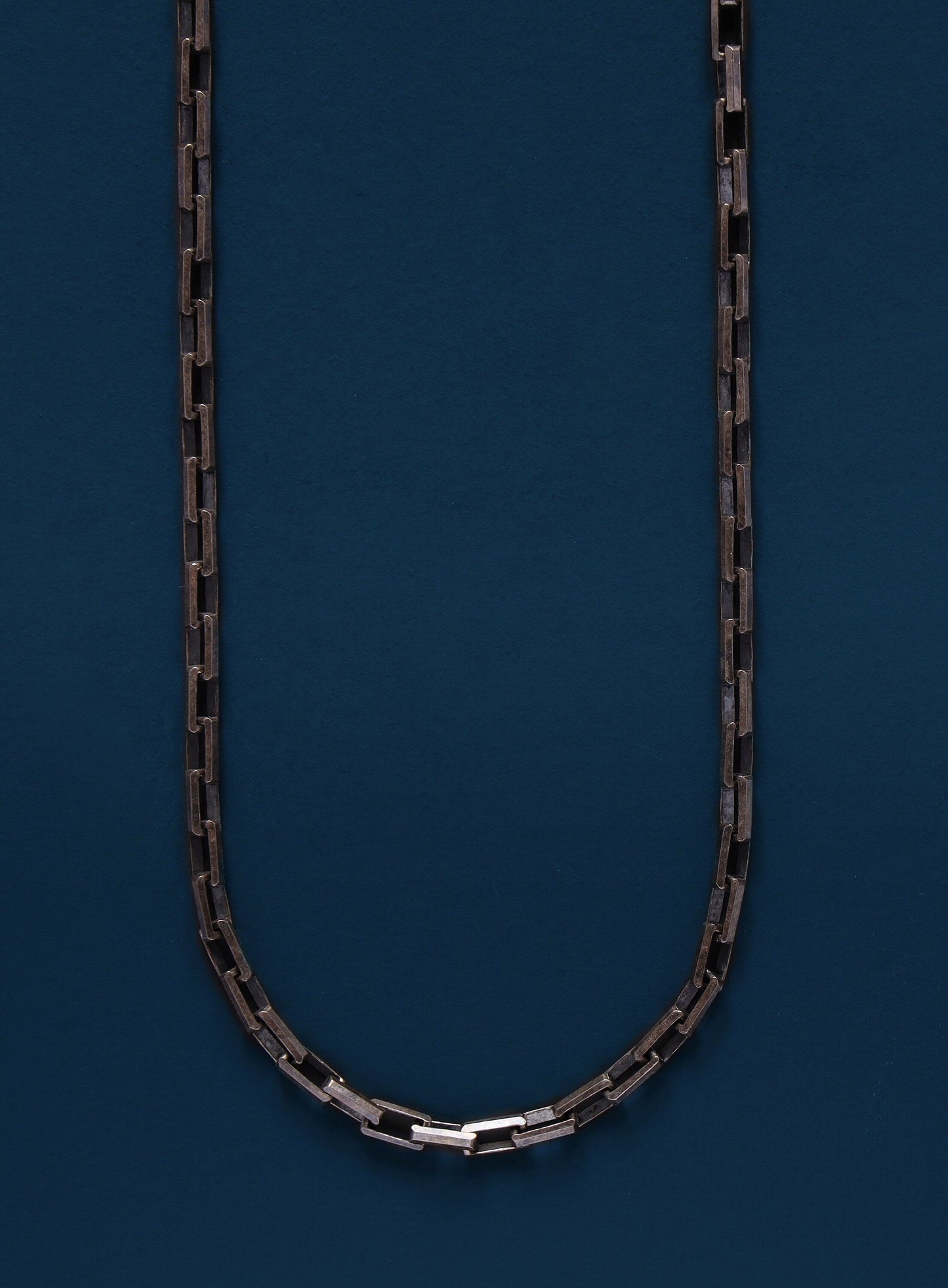 925 Oxidized Sterling Silver Long Box Rectangle Chain Necklace
