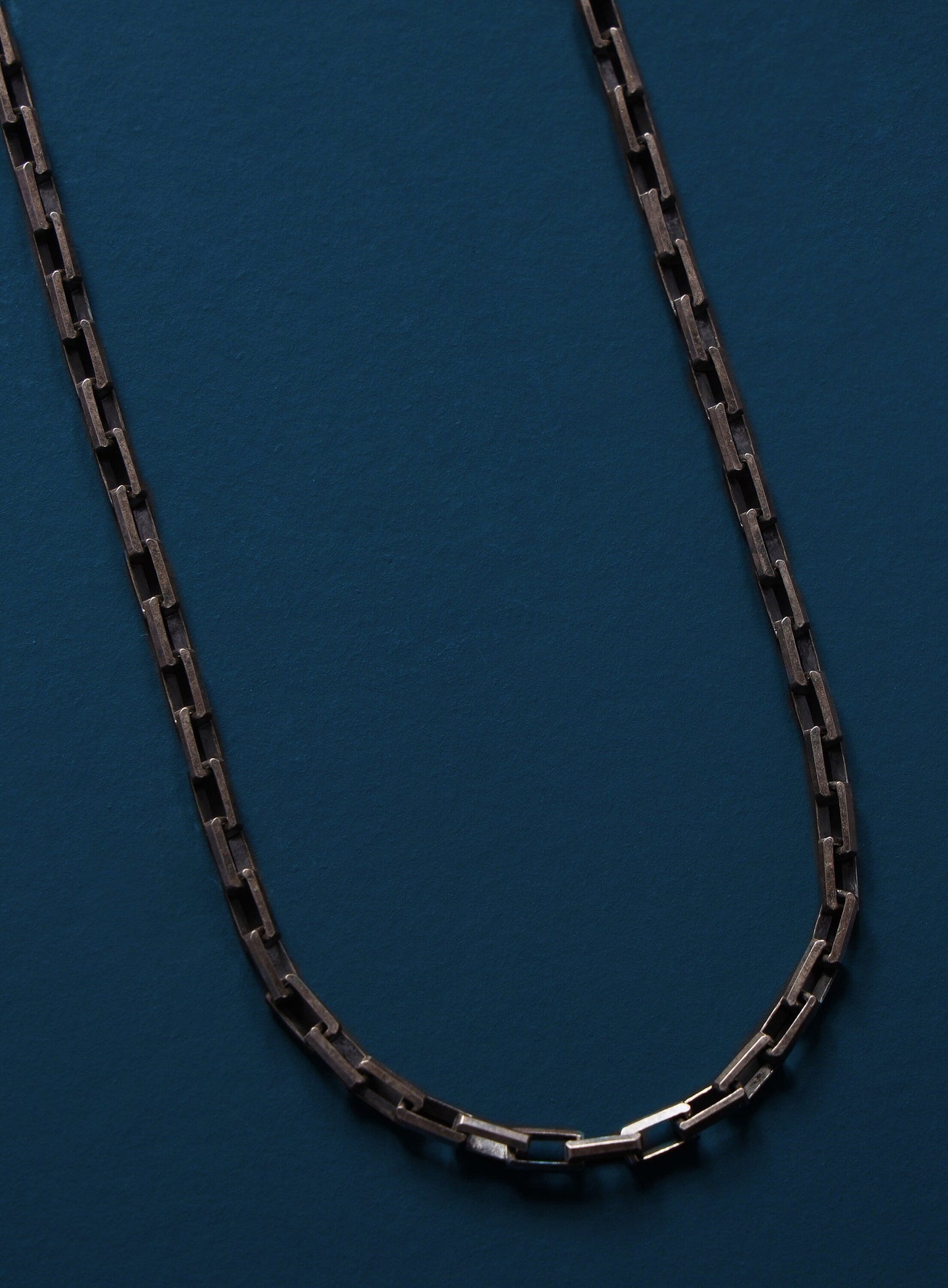 925 Oxidized Sterling Silver Long Box Rectangle Chain Necklace